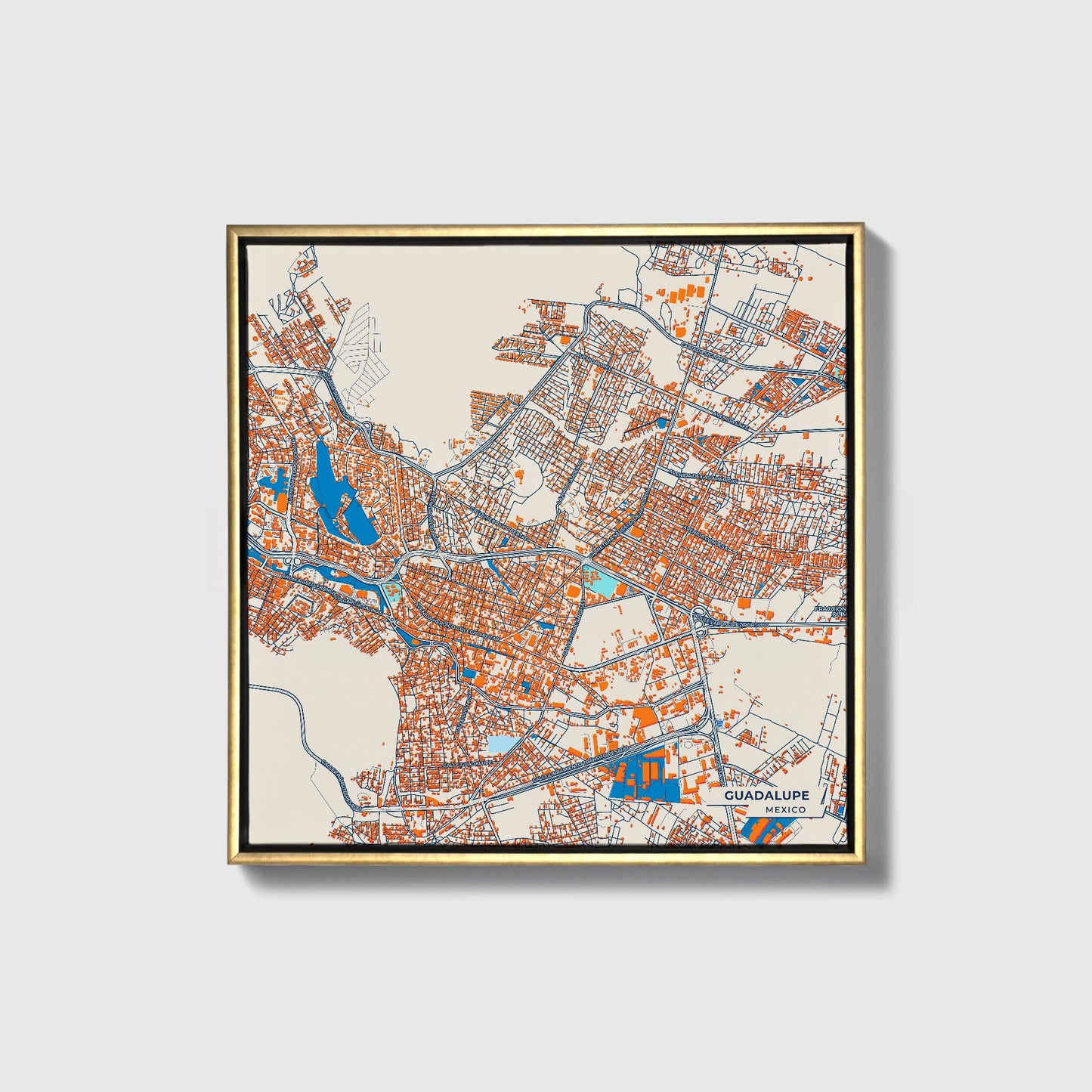 Guadalupe Mexico Colorful City Map Canvas Print • Gold Framed