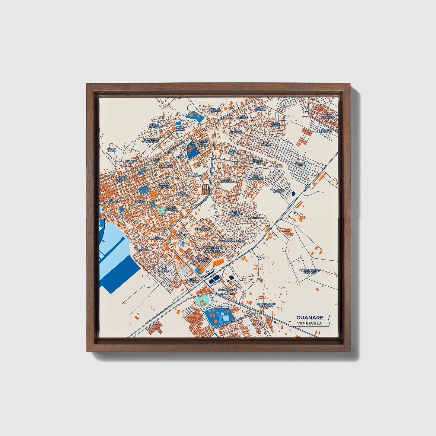 Guanare Venezuela Colorful City Map Canvas Print • Dark Wooden Framed