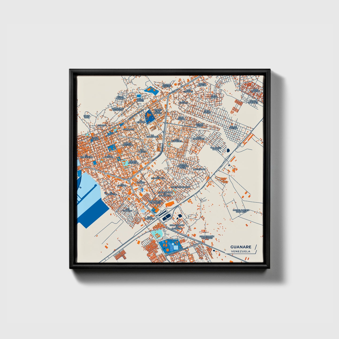 Guanare Venezuela Colorful City Map Canvas Print • Black Framed