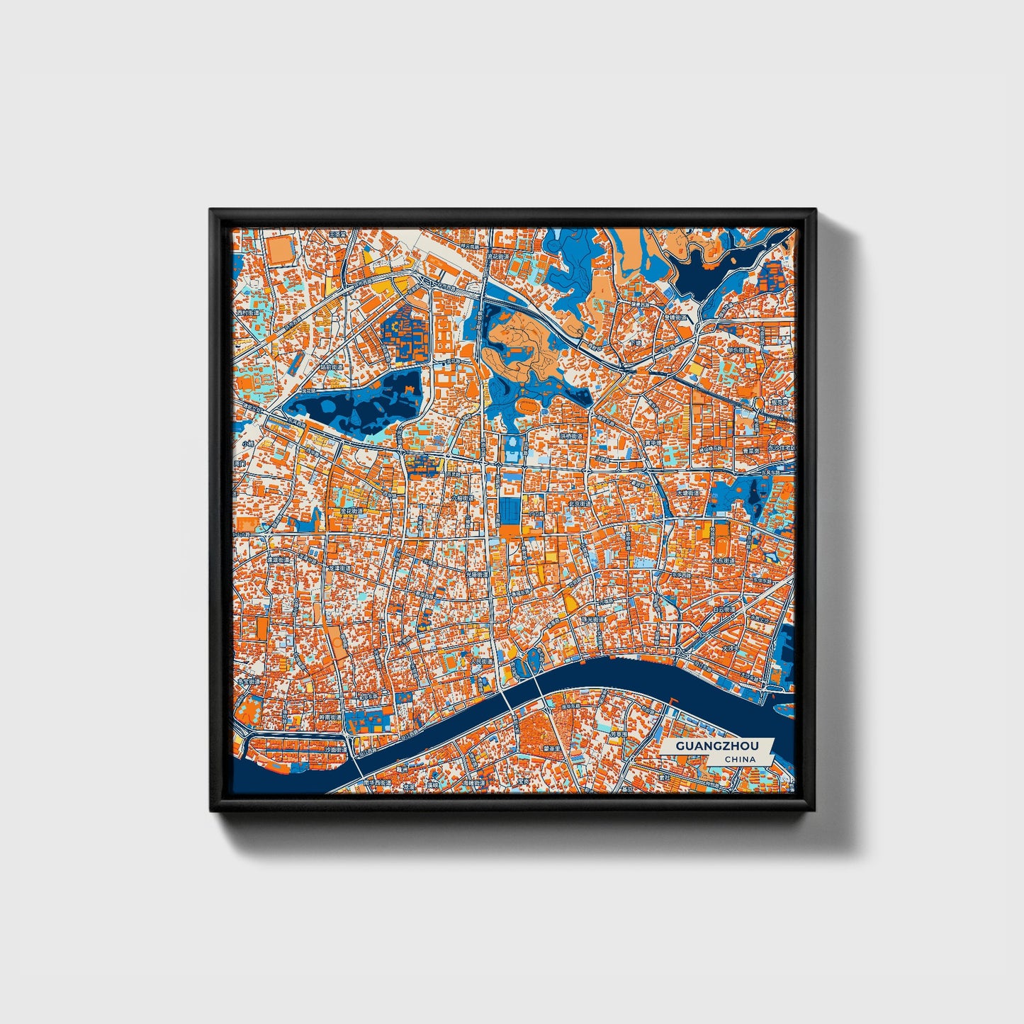 Guangzhou China Colorful City Map Canvas Print • Black Framed