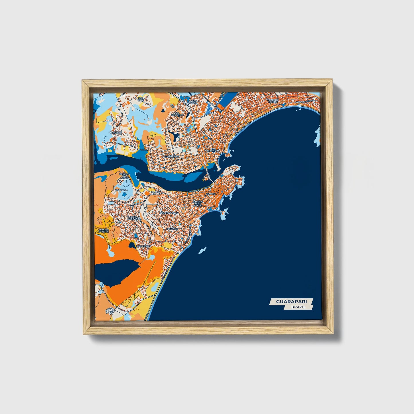 Guarapari Brazil Colorful City Map Canvas Print • Natural Wooden Framed