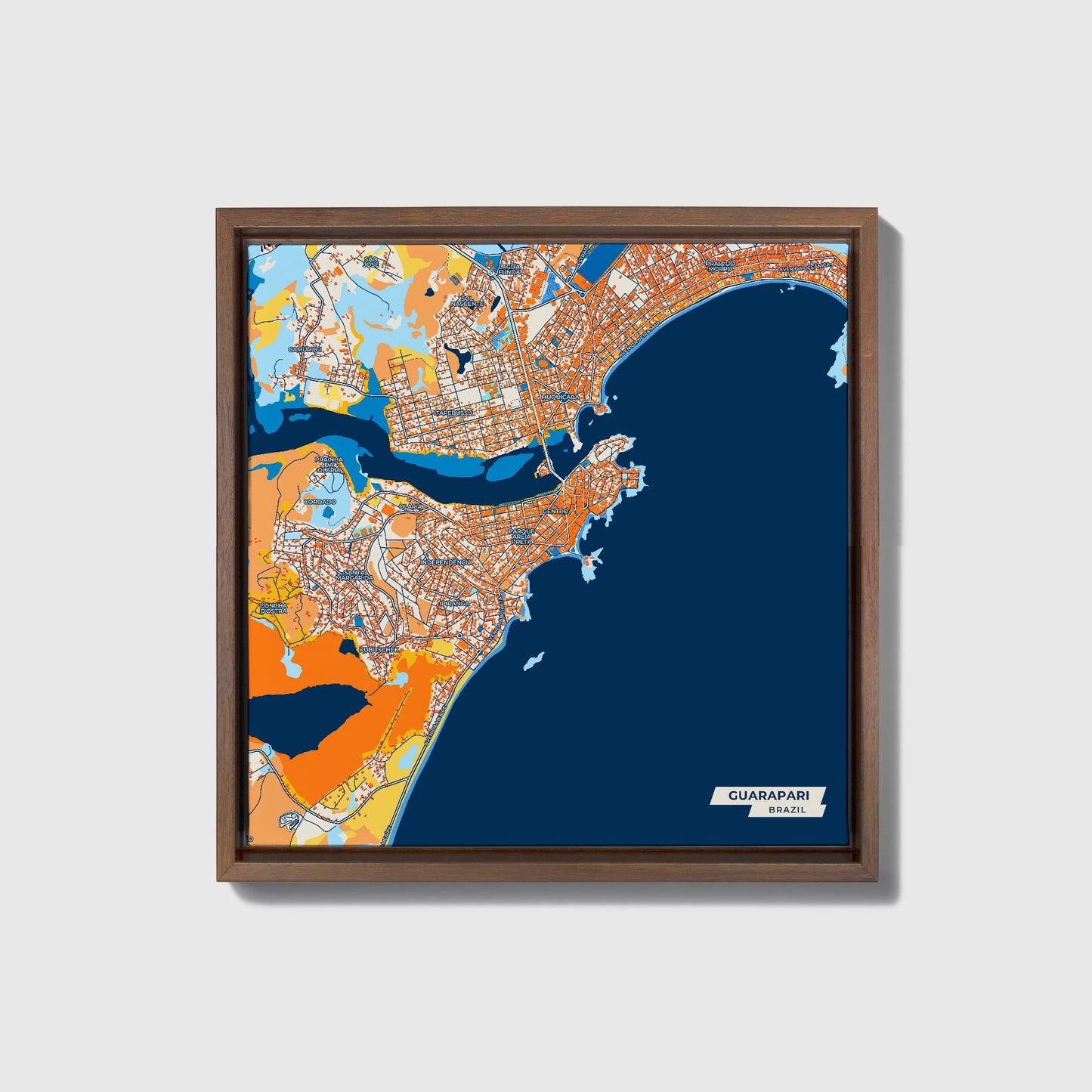 Guarapari Brazil Colorful City Map Canvas Print • Dark Wooden Framed