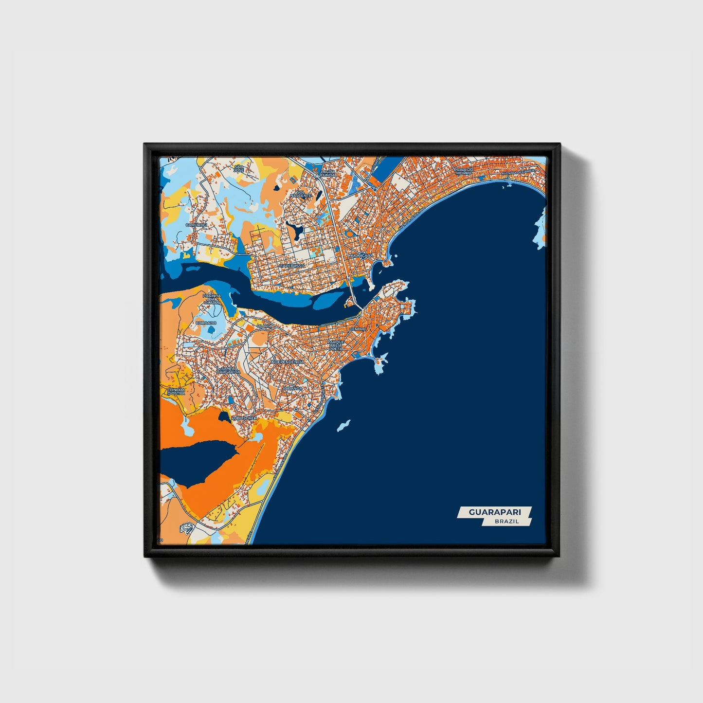 Guarapari Brazil Colorful City Map Canvas Print • Black Framed