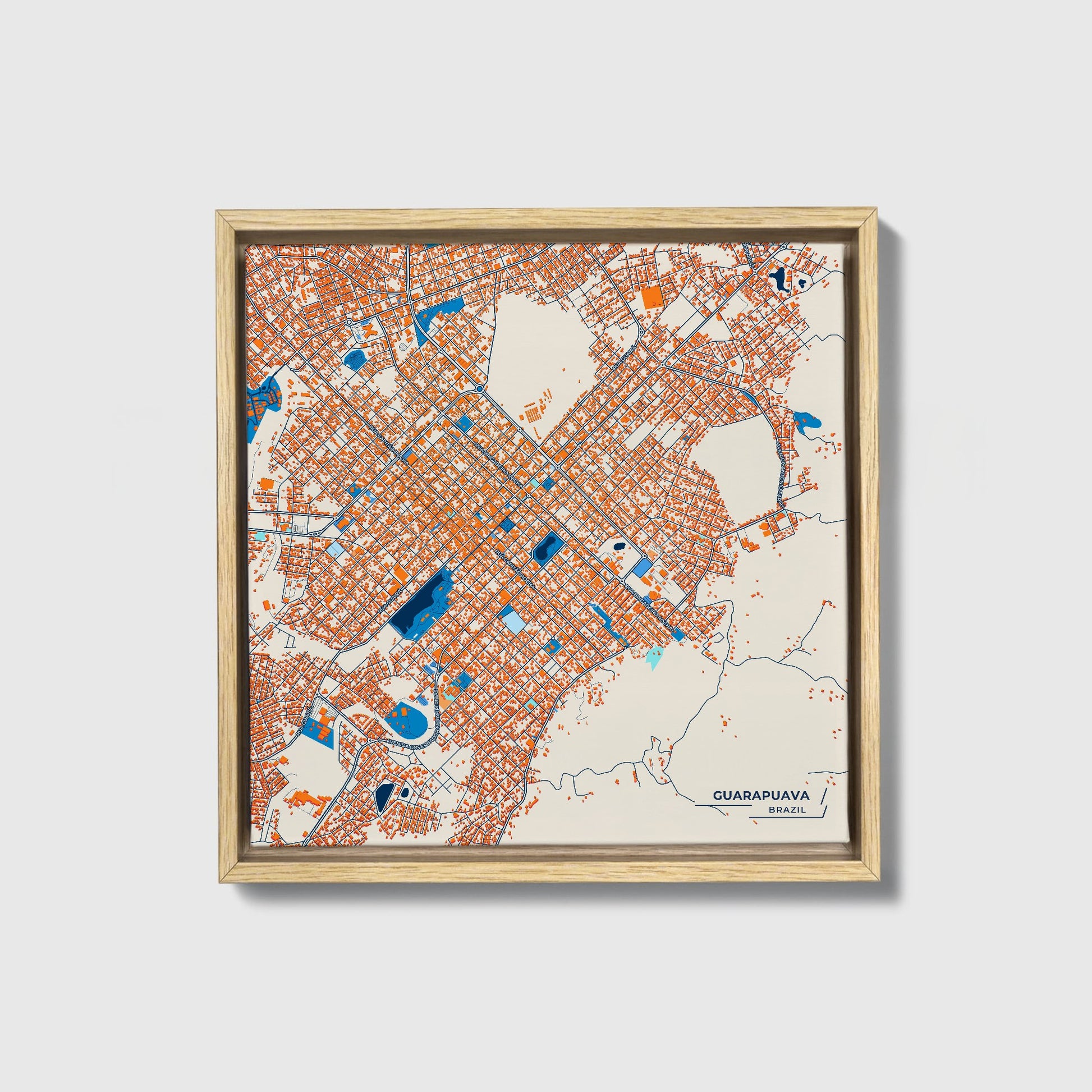 Guarapuava Brazil Colorful City Map Canvas Print • Natural Wooden Framed