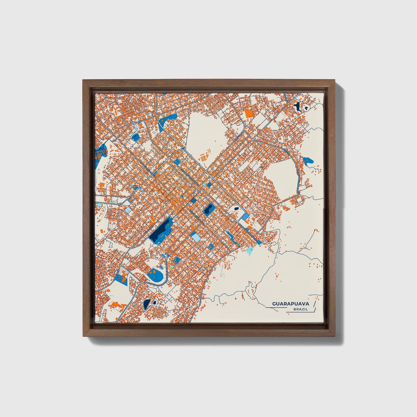 Guarapuava Brazil Colorful City Map Canvas Print • Dark Wooden Framed