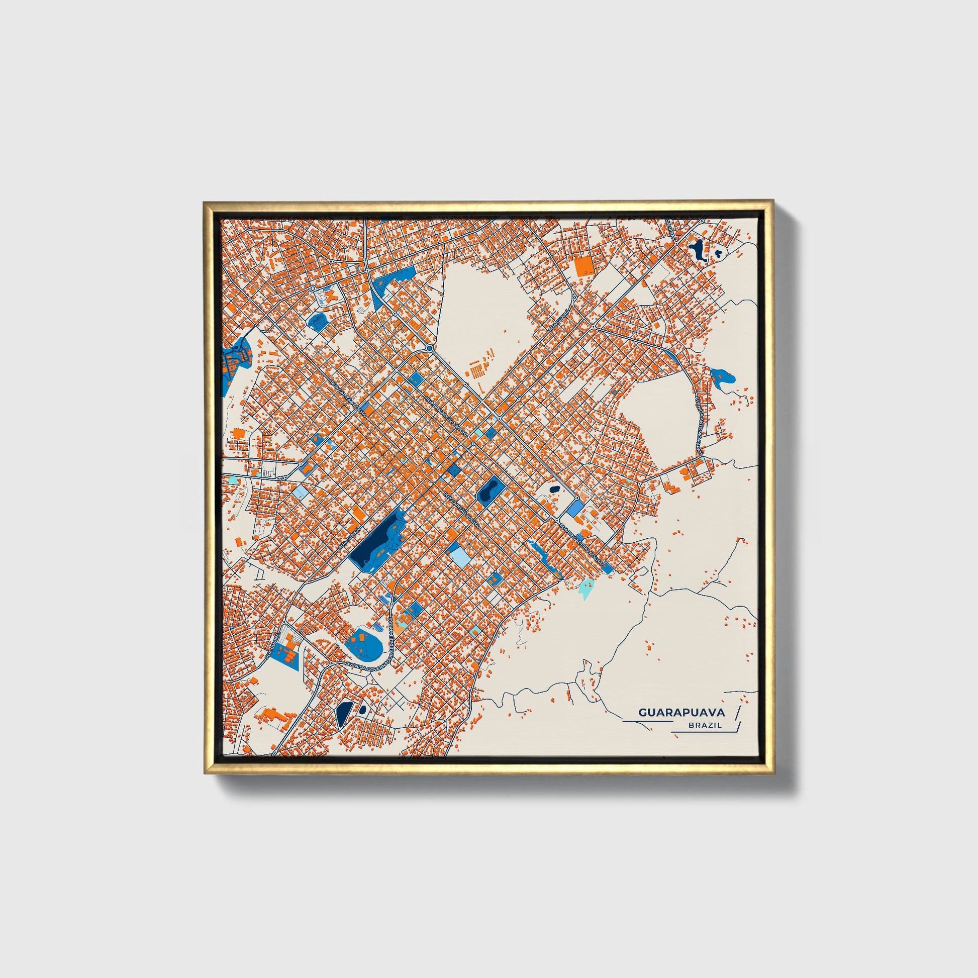Guarapuava Brazil Colorful City Map Canvas Print • Gold Framed