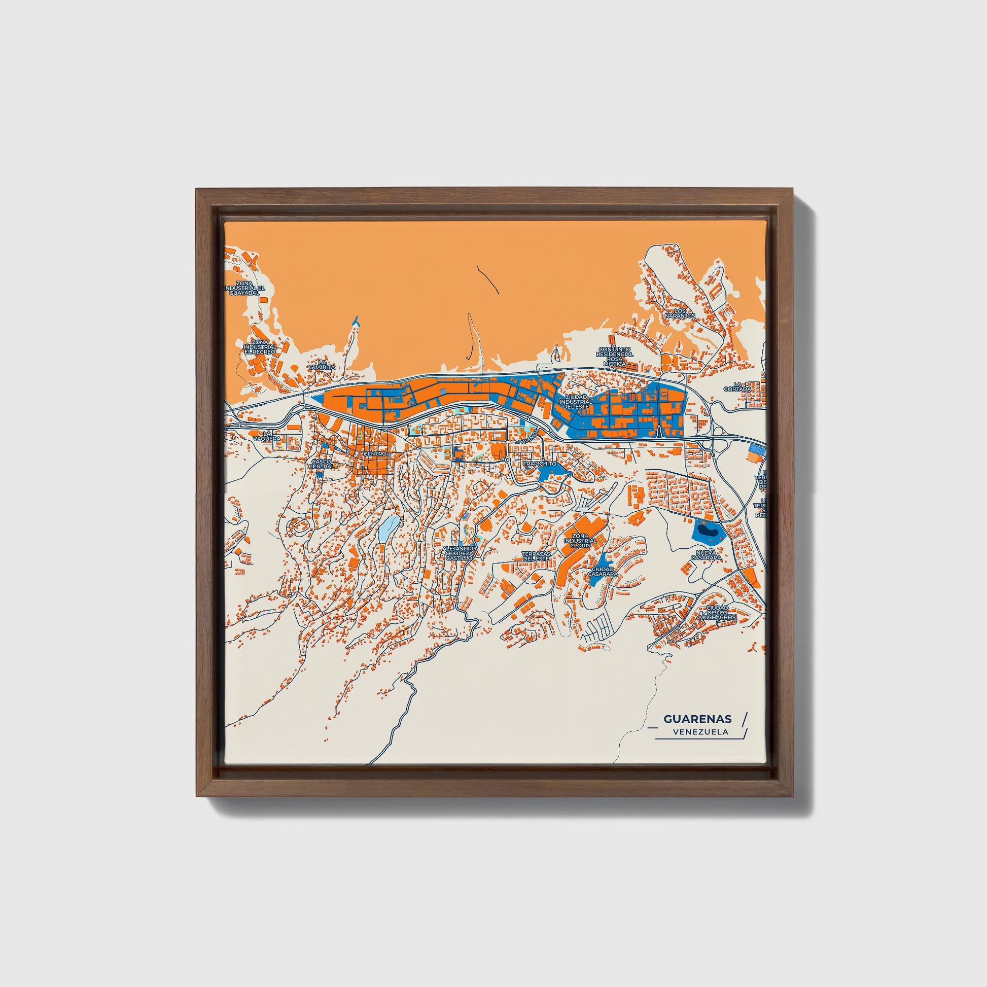Guarenas Venezuela Colorful City Map Canvas Print • Dark Wooden Framed