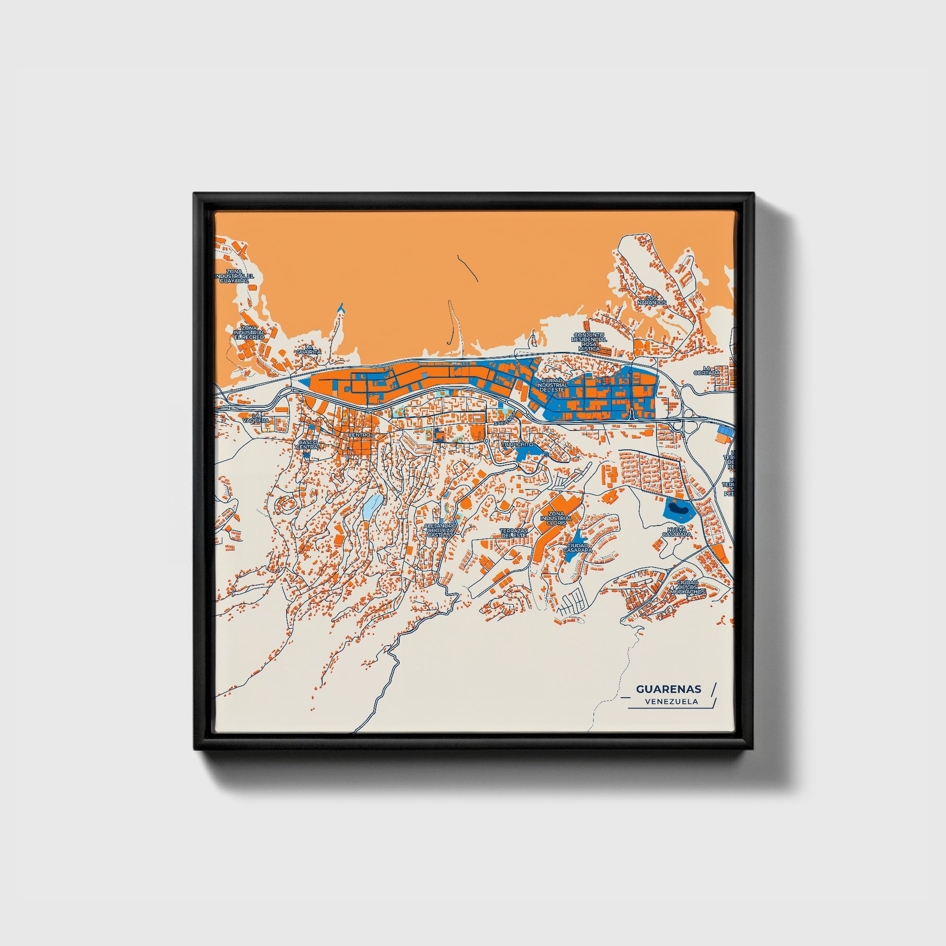 Guarenas Venezuela Colorful City Map Canvas Print • Black Framed