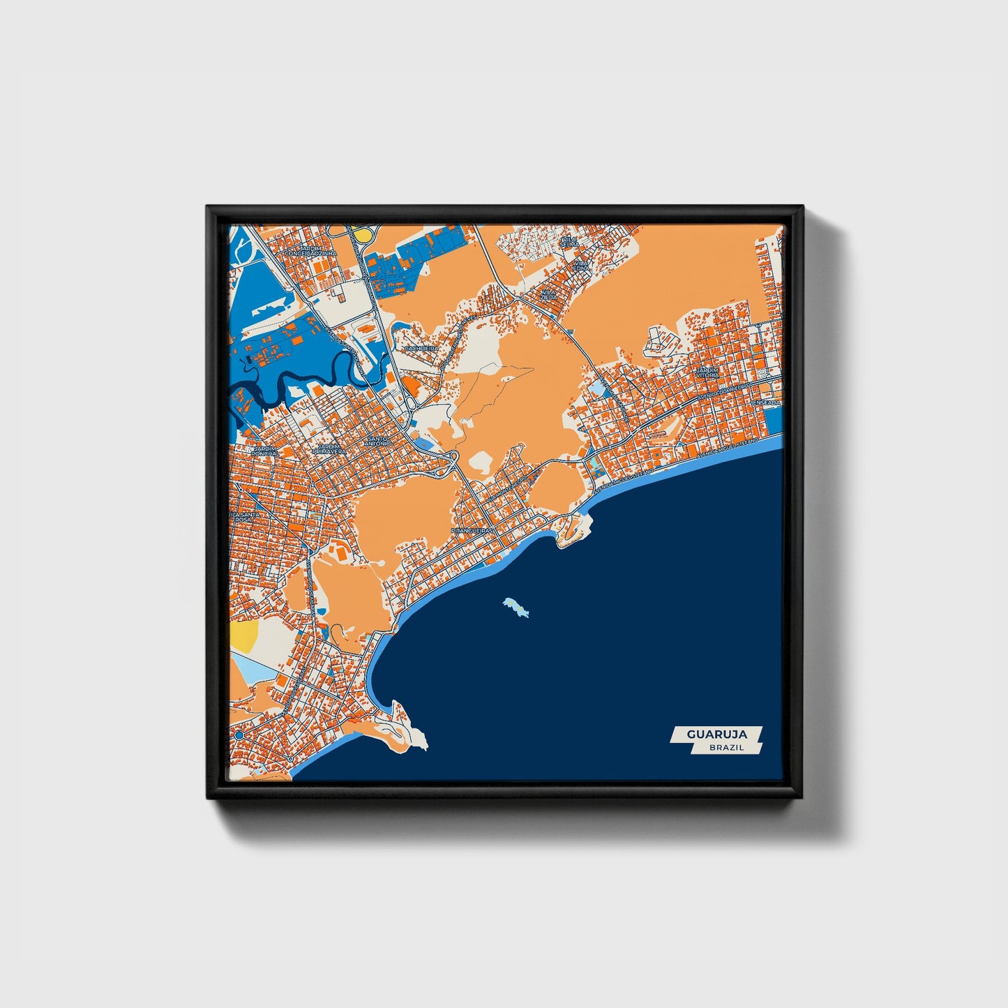 Guaruja Brazil Colorful City Map Canvas Print • Black Framed