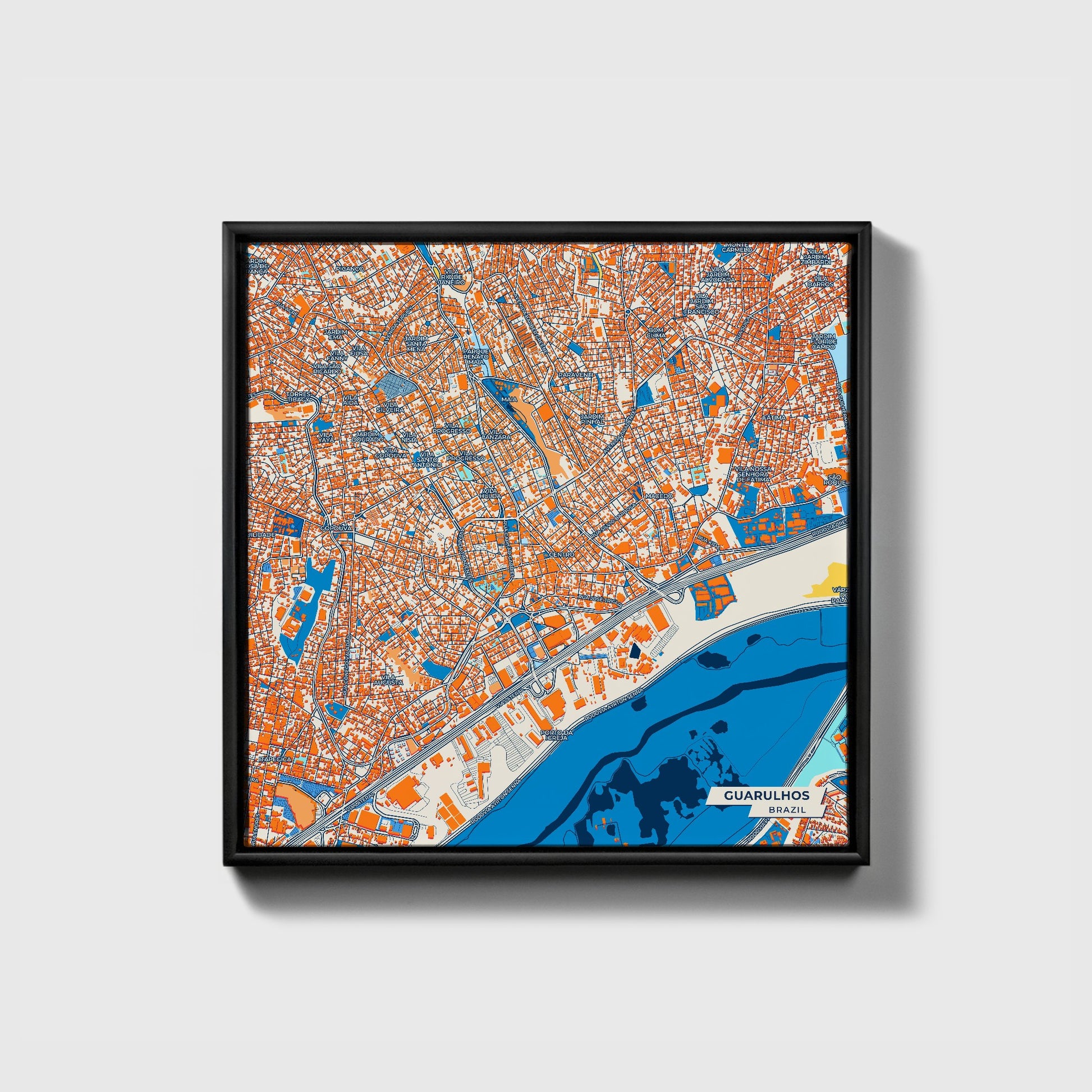 Guarulhos Brazil Colorful City Map Canvas Print • Black Framed