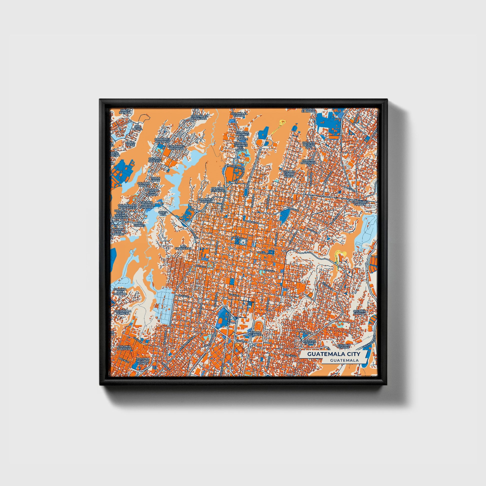 Guatemala City Guatemala Colorful City Map Canvas Print • Black Framed