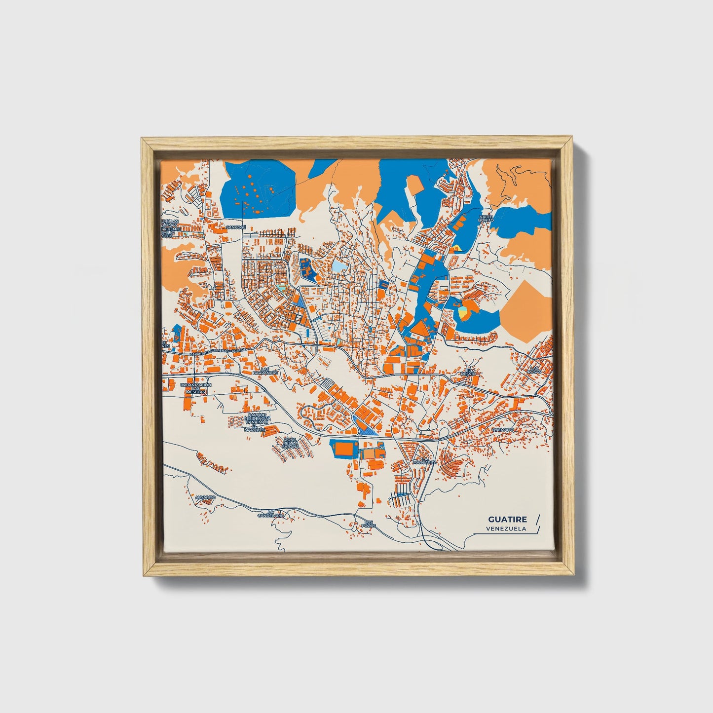 Guatire Venezuela Colorful City Map Canvas Print • Natural Wooden Framed