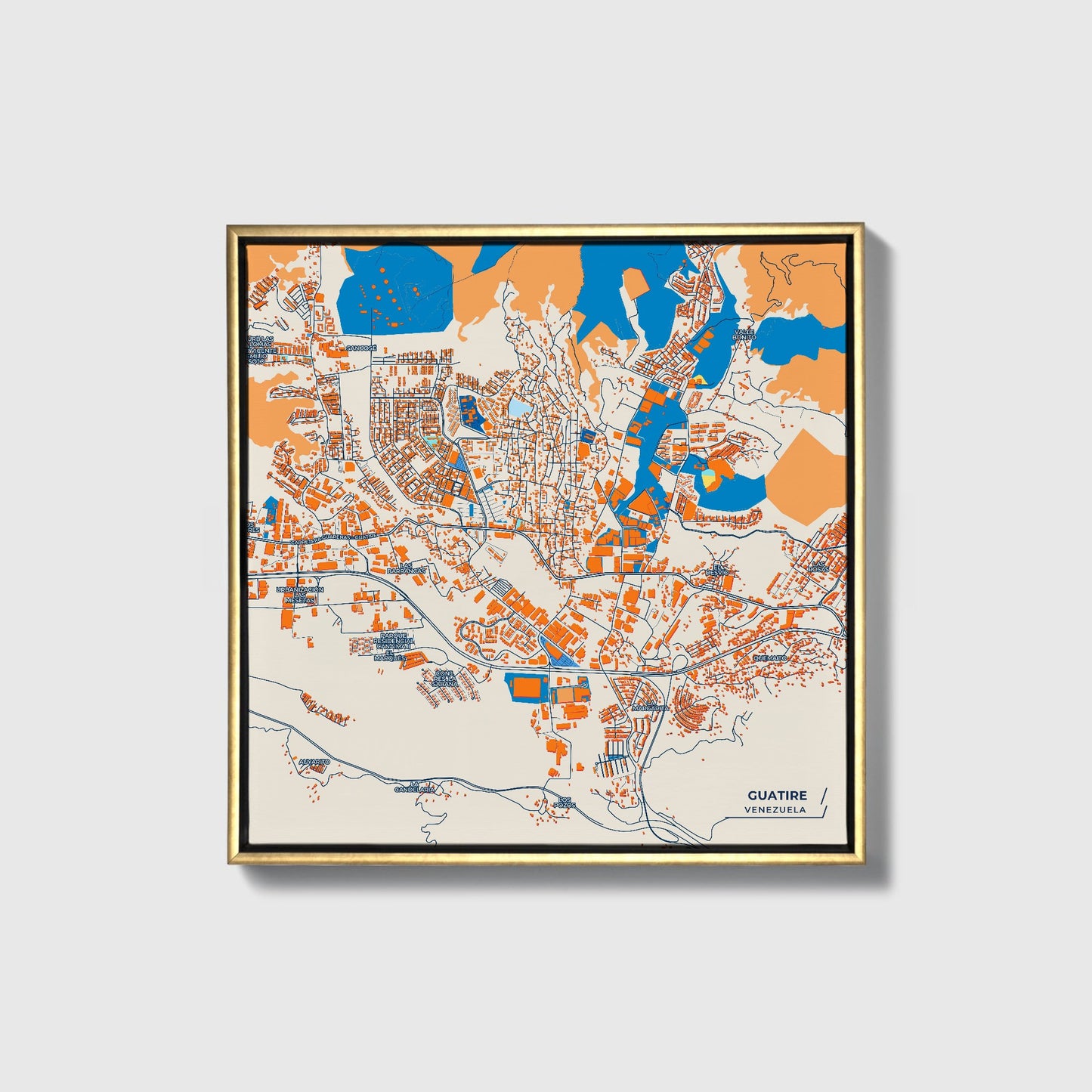Guatire Venezuela Colorful City Map Canvas Print • Gold Framed