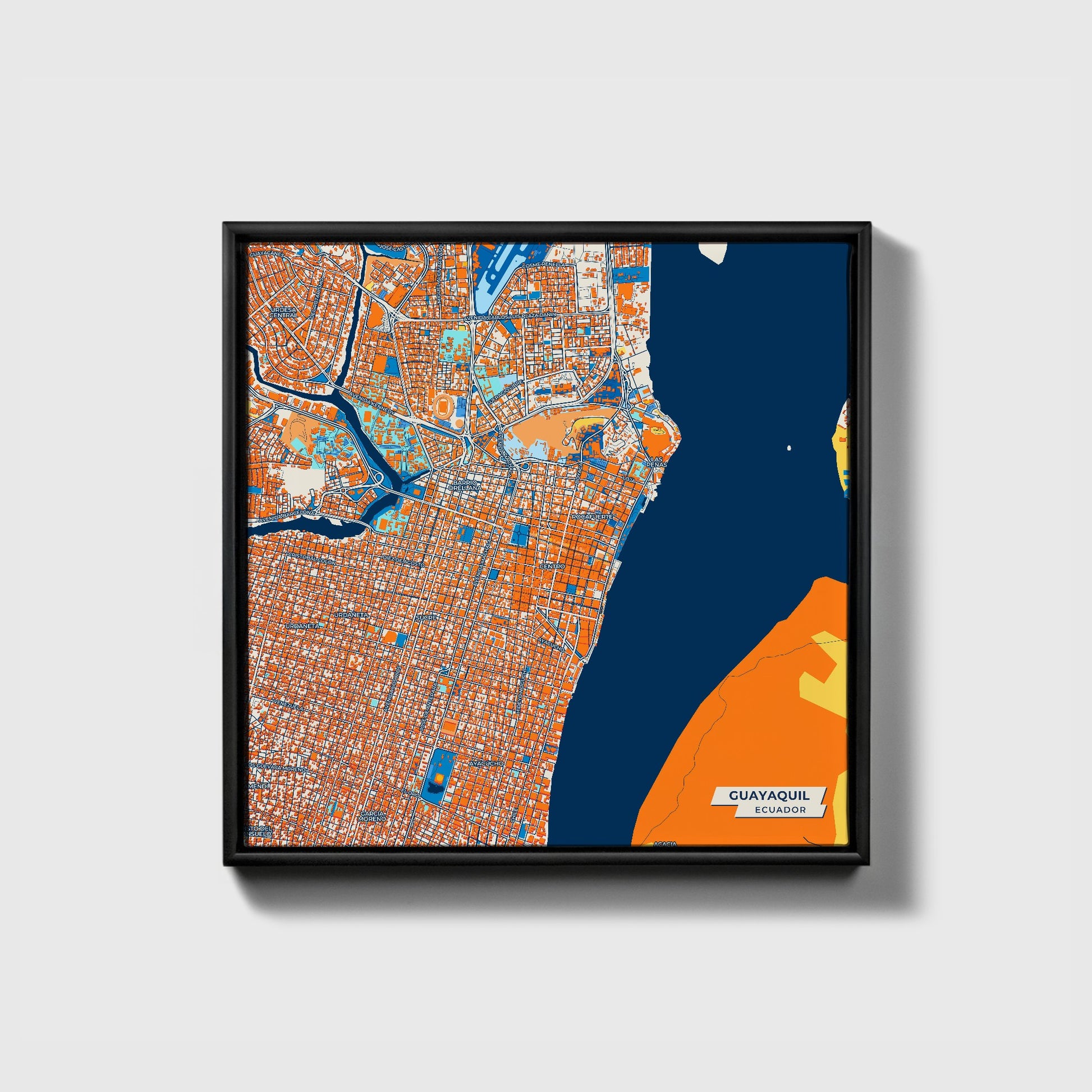 Guayaquil Ecuador Colorful City Map Canvas Print • Black Framed