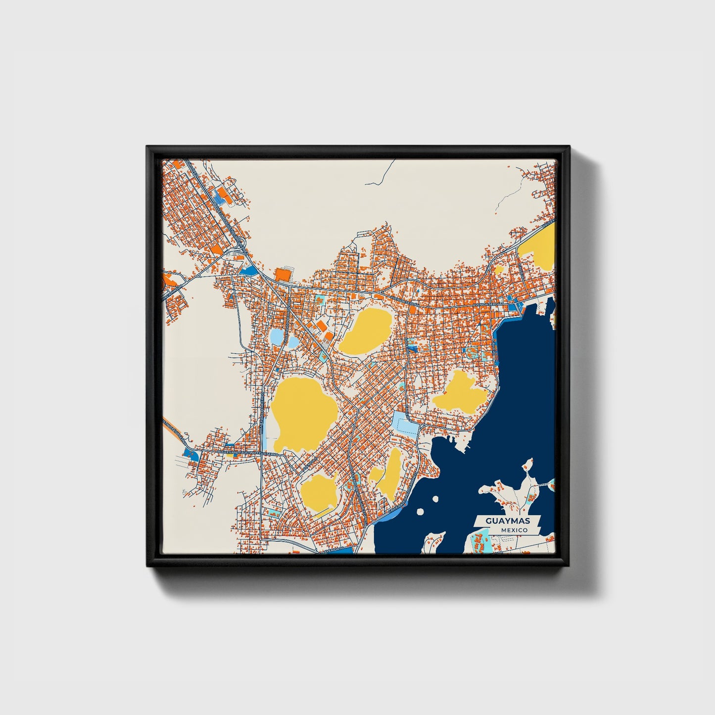 Guaymas Mexico Colorful City Map Canvas Print • Black Framed