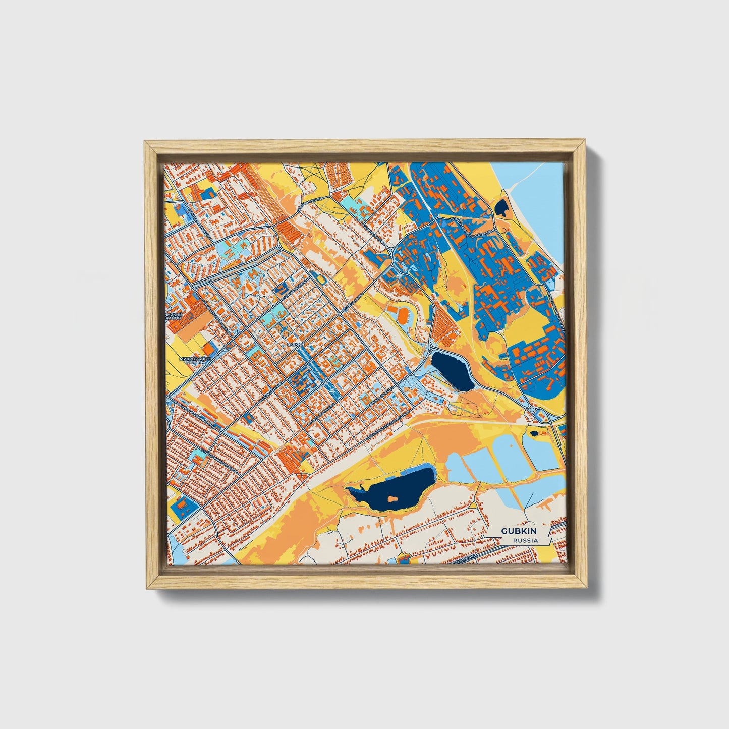Губкин Russia Colorful City Map Canvas Print • Natural Wooden Framed
