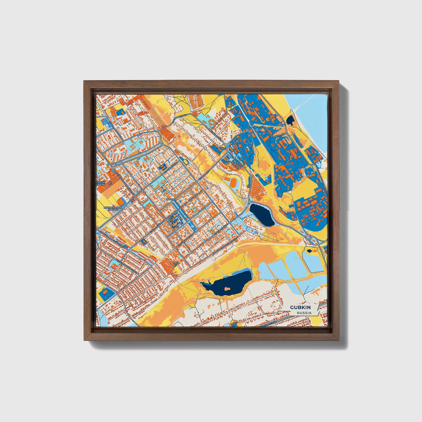 Губкин Russia Colorful City Map Canvas Print • Dark Wooden Framed