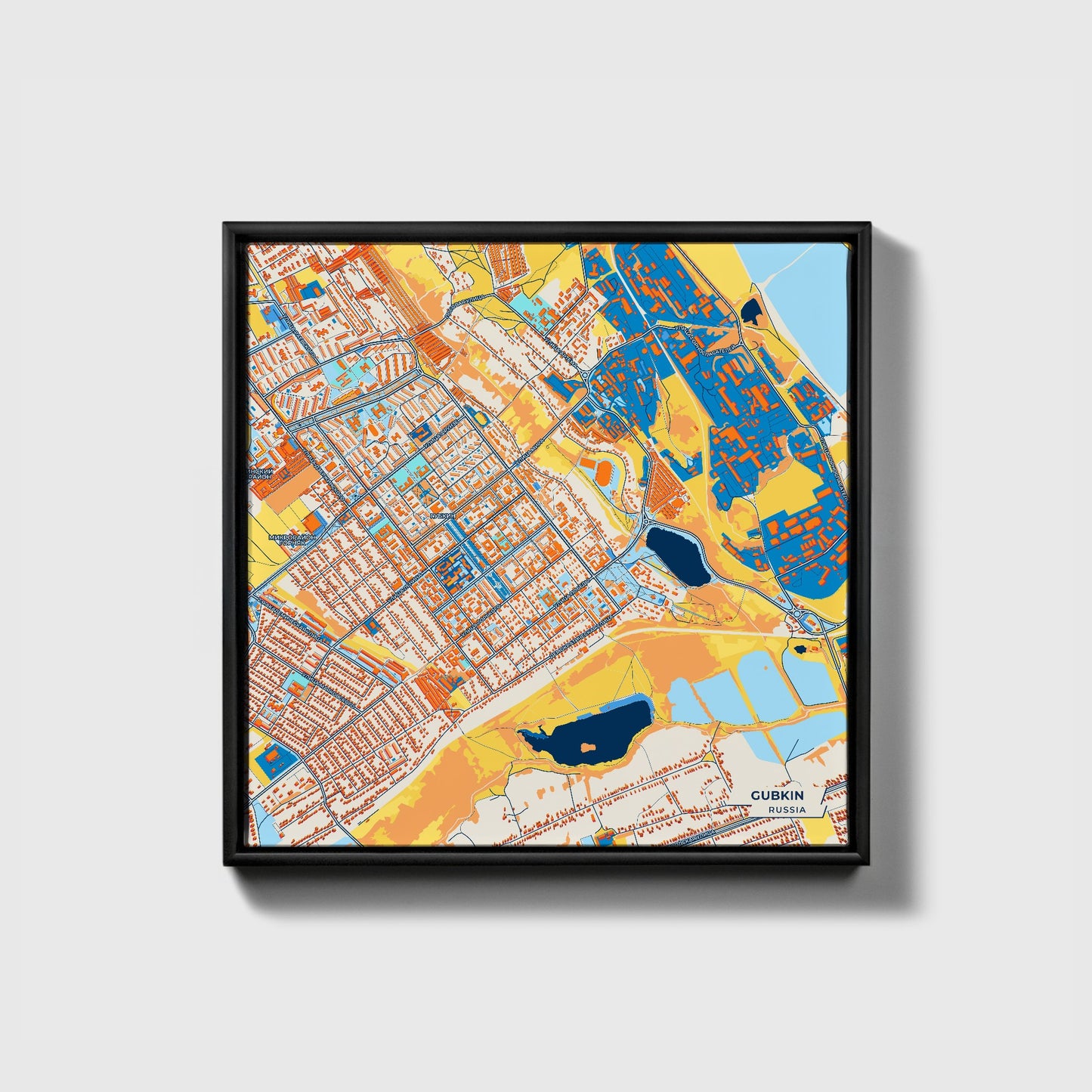 Губкин Russia Colorful City Map Canvas Print • Black Framed