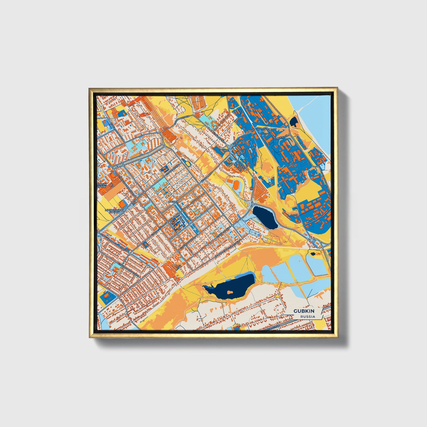 Губкин Russia Colorful City Map Canvas Print • Gold Framed
