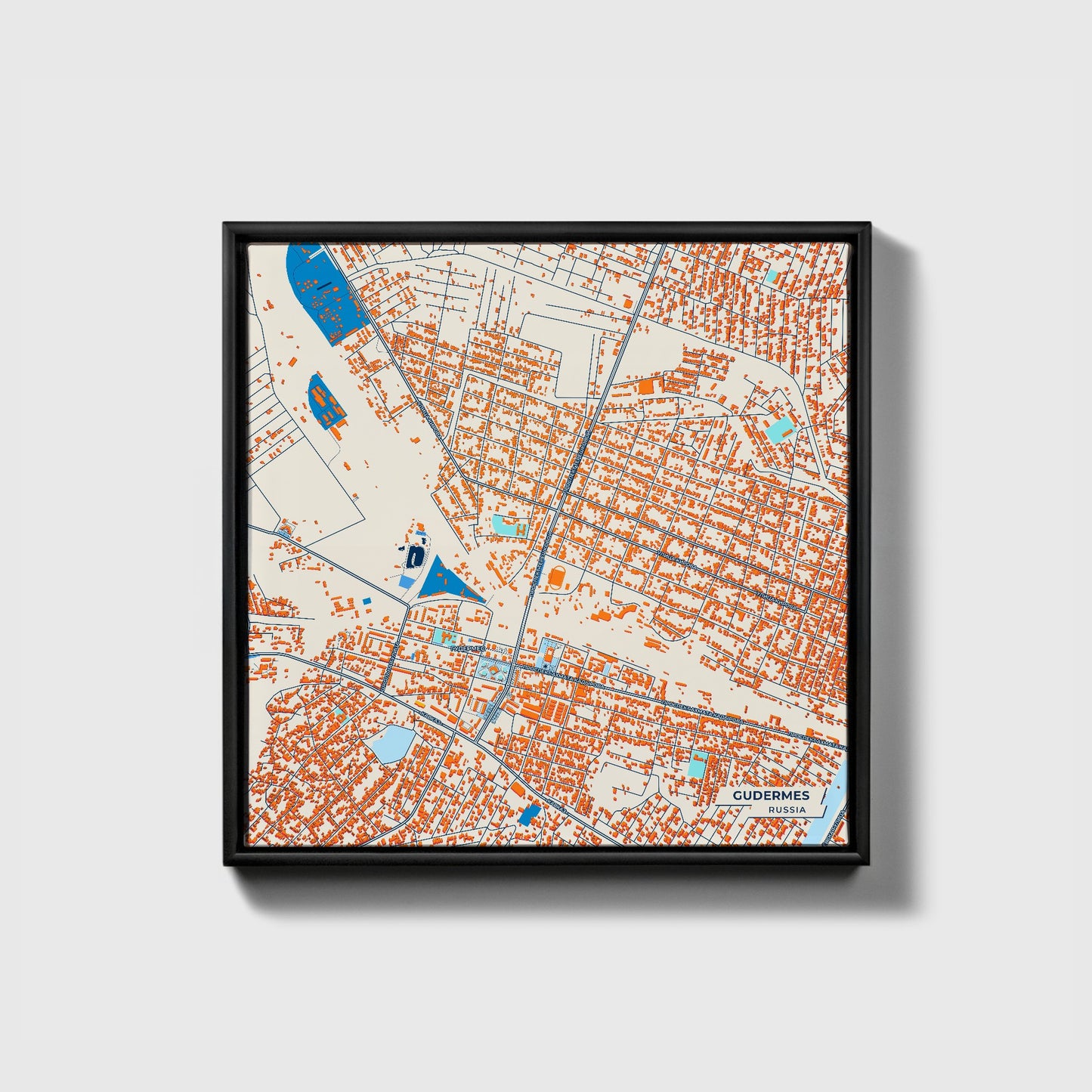 Гудермес Russia Colorful City Map Canvas Print • Black Framed