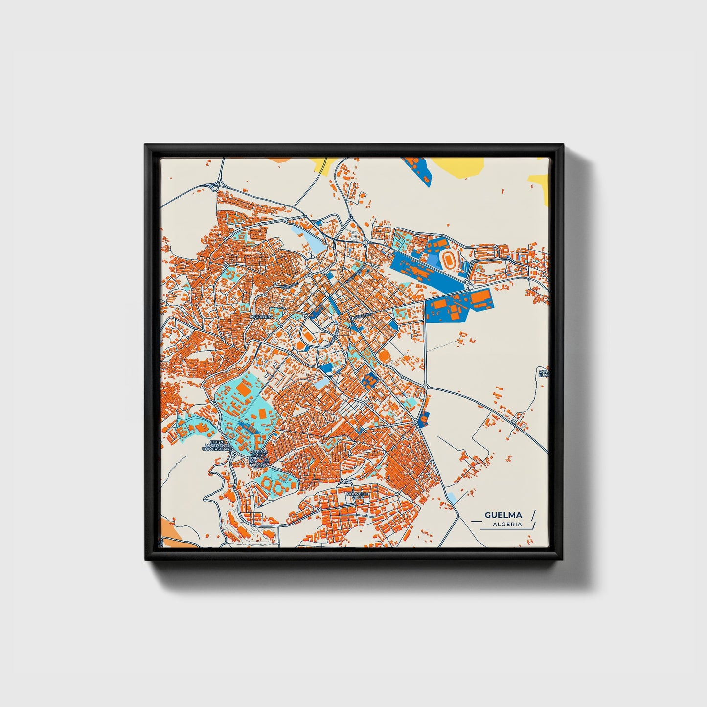 Guelma Algeria Colorful City Map Canvas Print • Black Framed