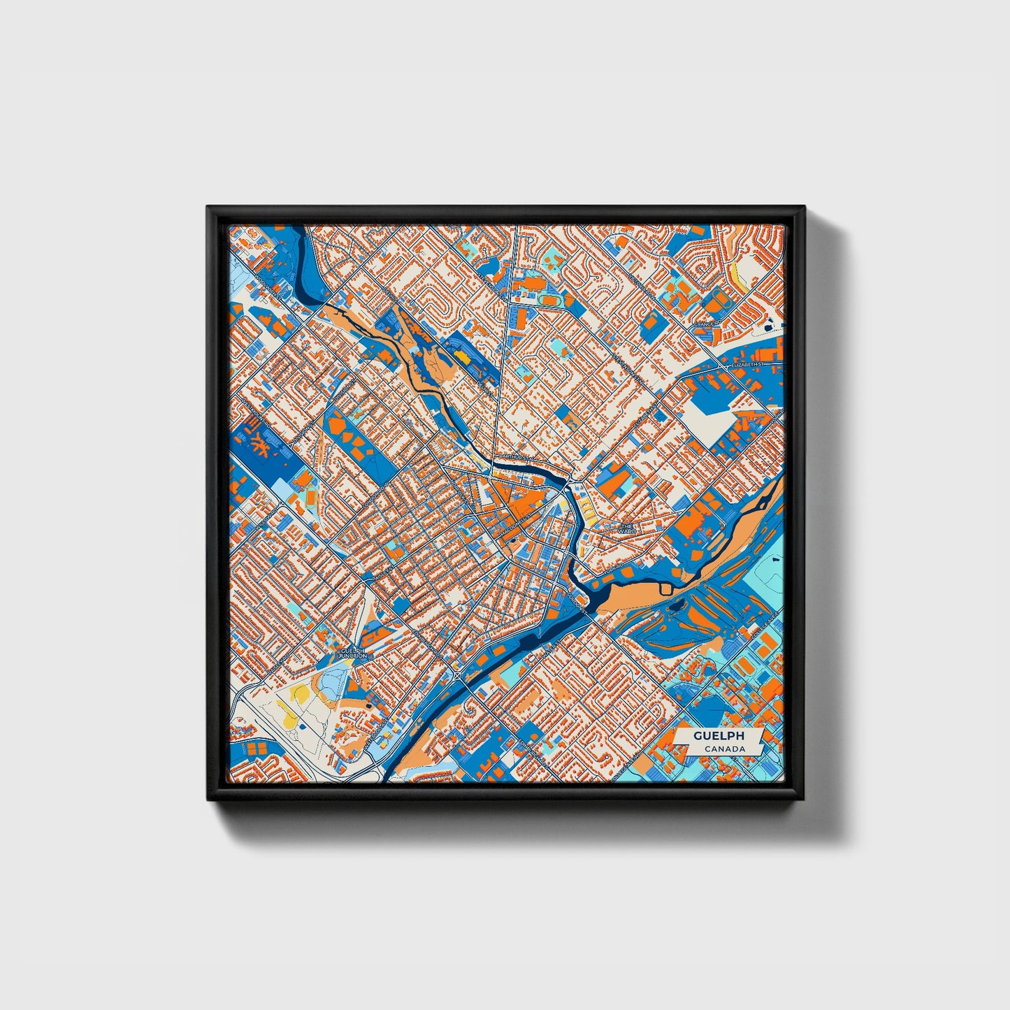 Guelph Canada Colorful City Map Canvas Print • Black Framed