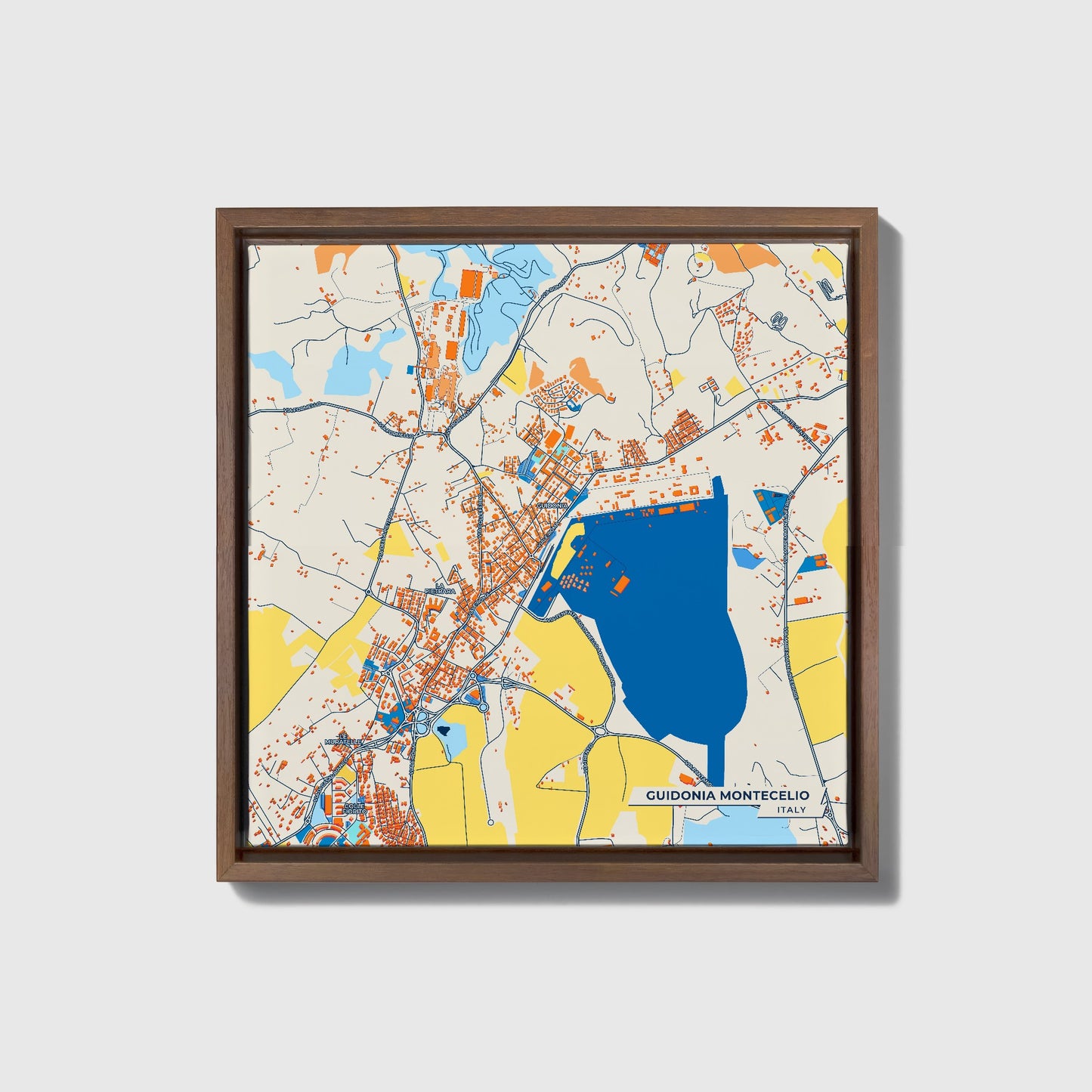 Guidonia Montecelio Italy Colorful City Map Canvas Print • Dark Wooden Framed