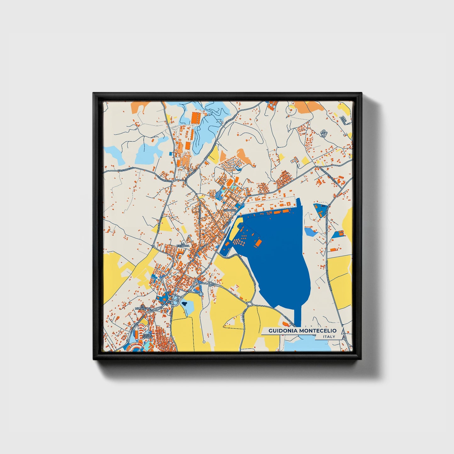 Guidonia Montecelio Italy Colorful City Map Canvas Print • Black Framed