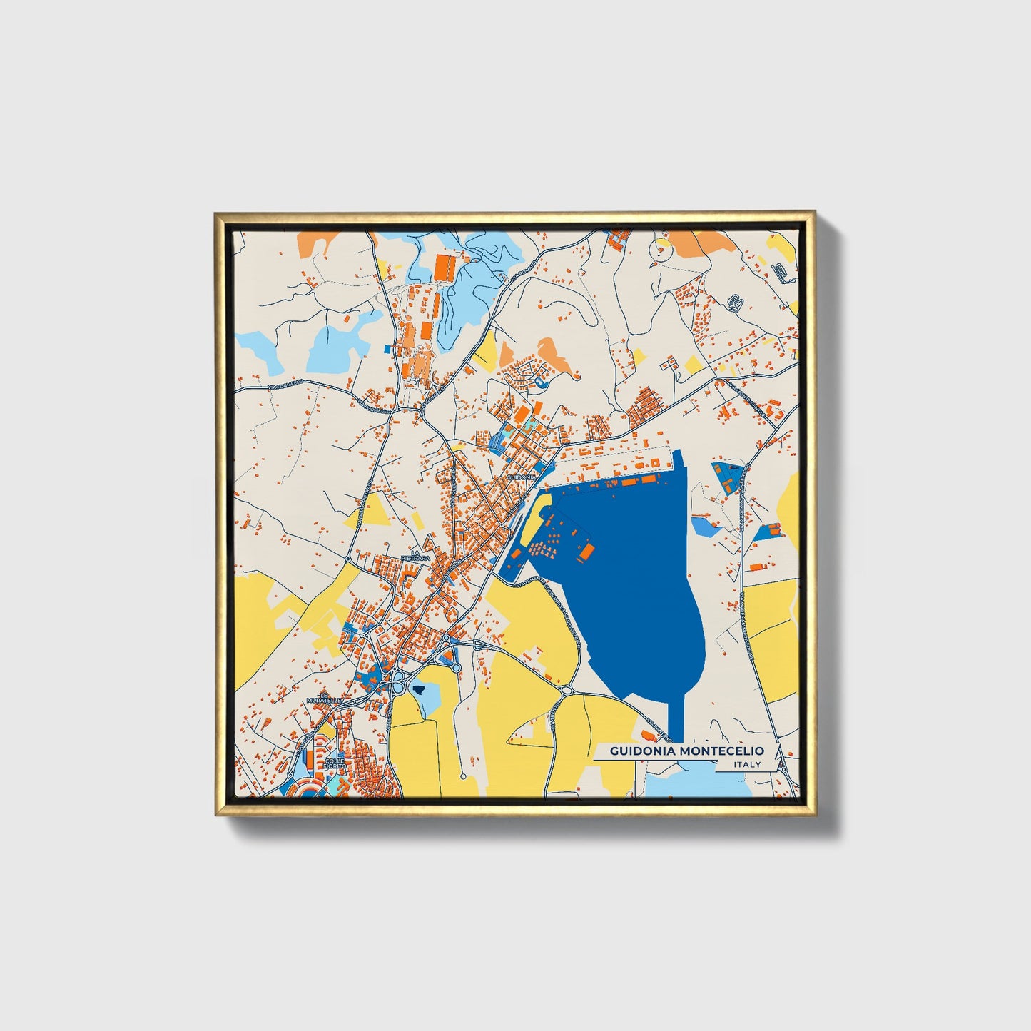 Guidonia Montecelio Italy Colorful City Map Canvas Print • Gold Framed