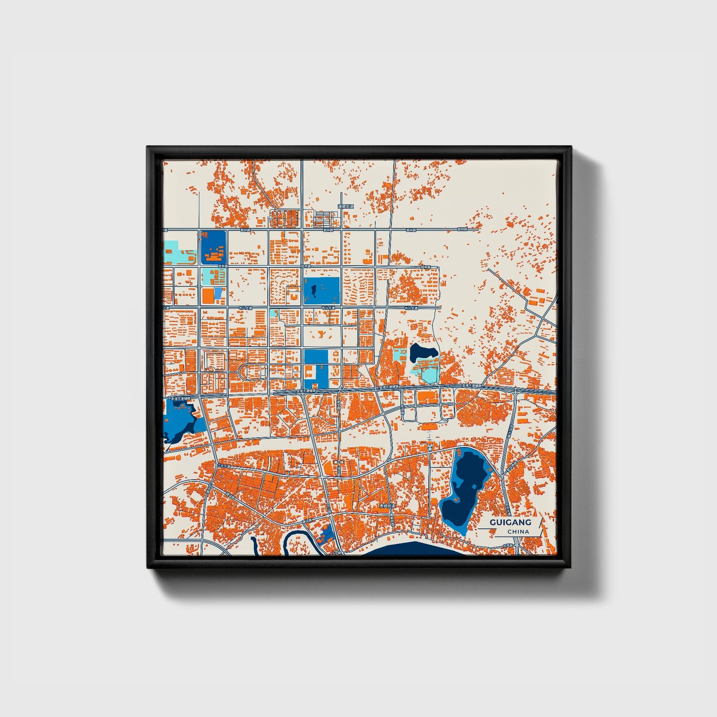 Guigang China Colorful City Map Canvas Print • Black Framed