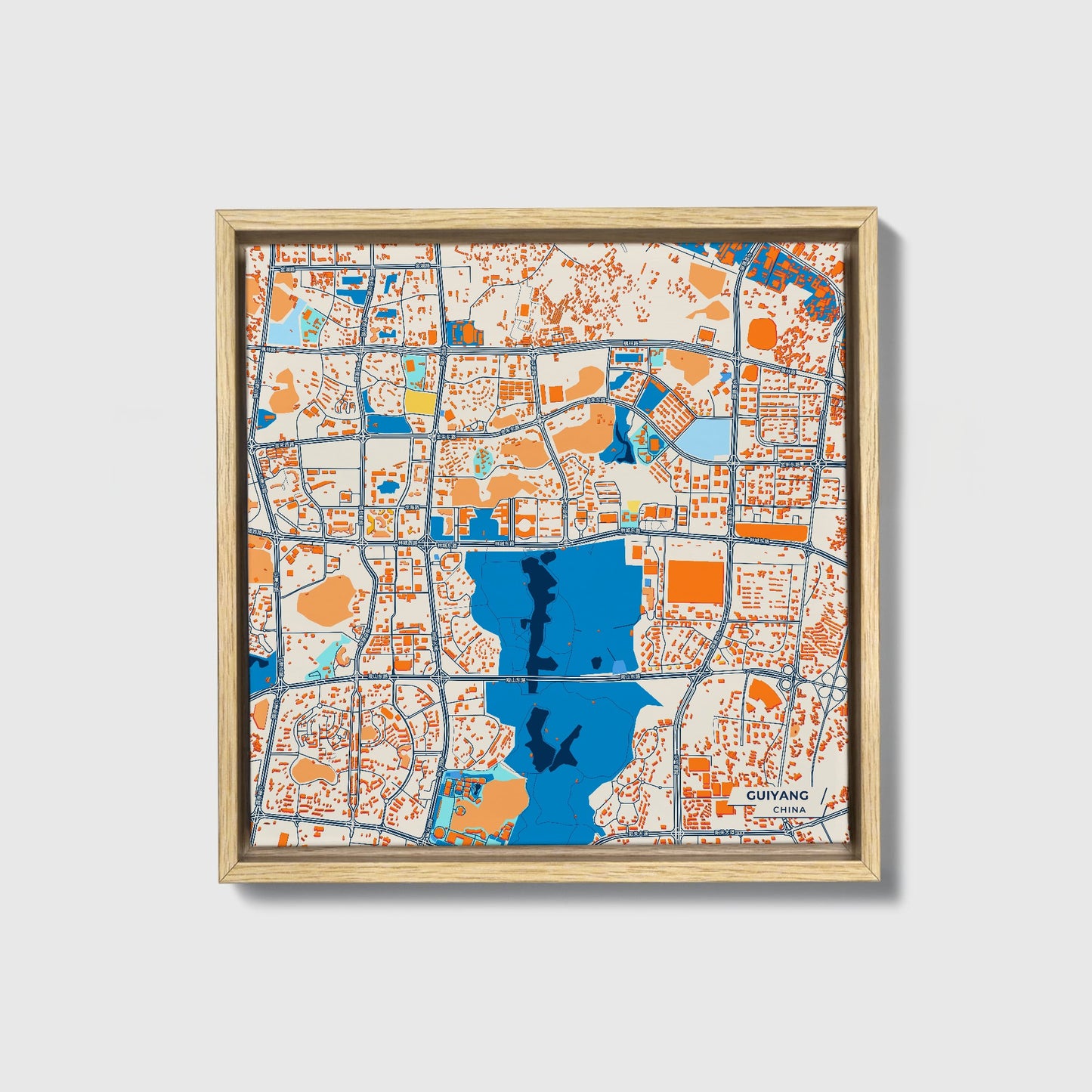 Guiyang China Colorful City Map Canvas Print • Natural Wooden Framed