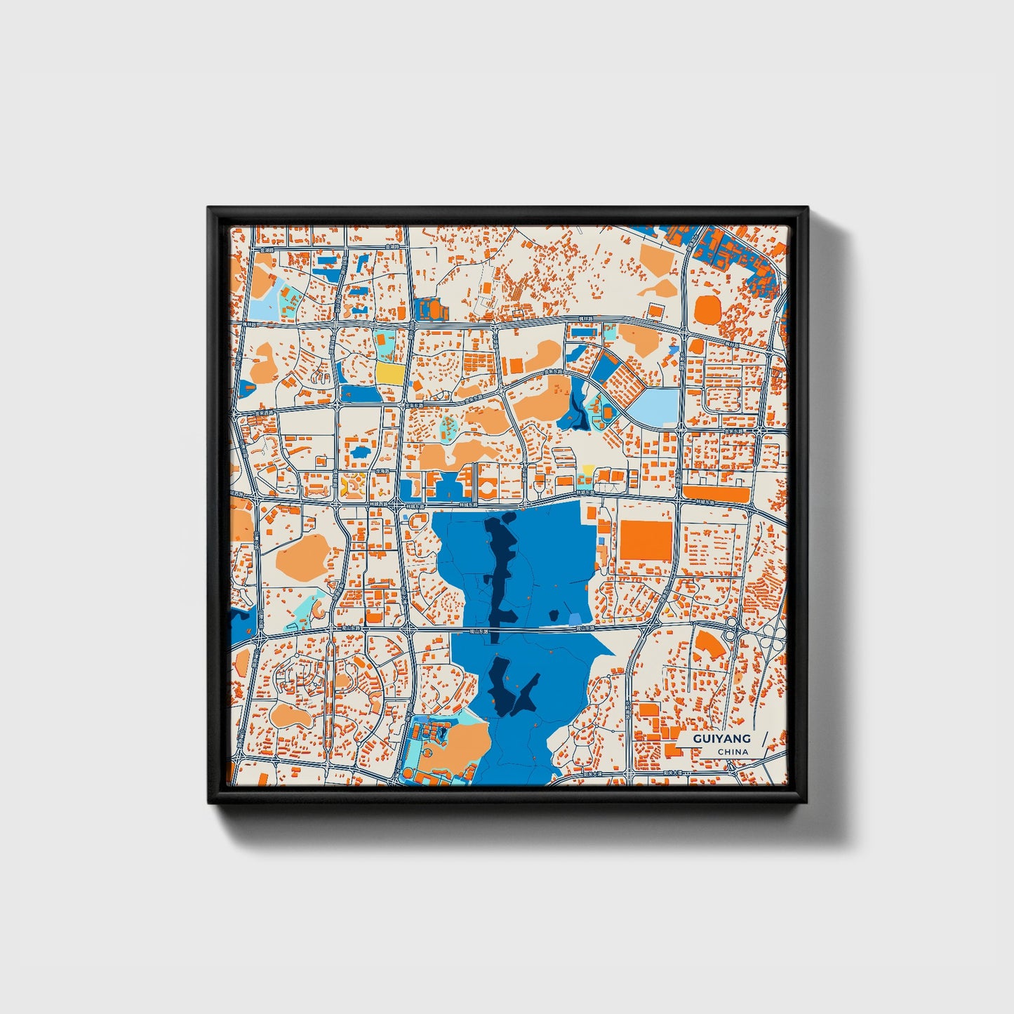 Guiyang China Colorful City Map Canvas Print • Black Framed