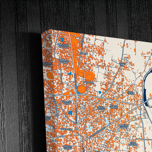 Gujrat Pakistan Colorful City Map Canvas Print Detail