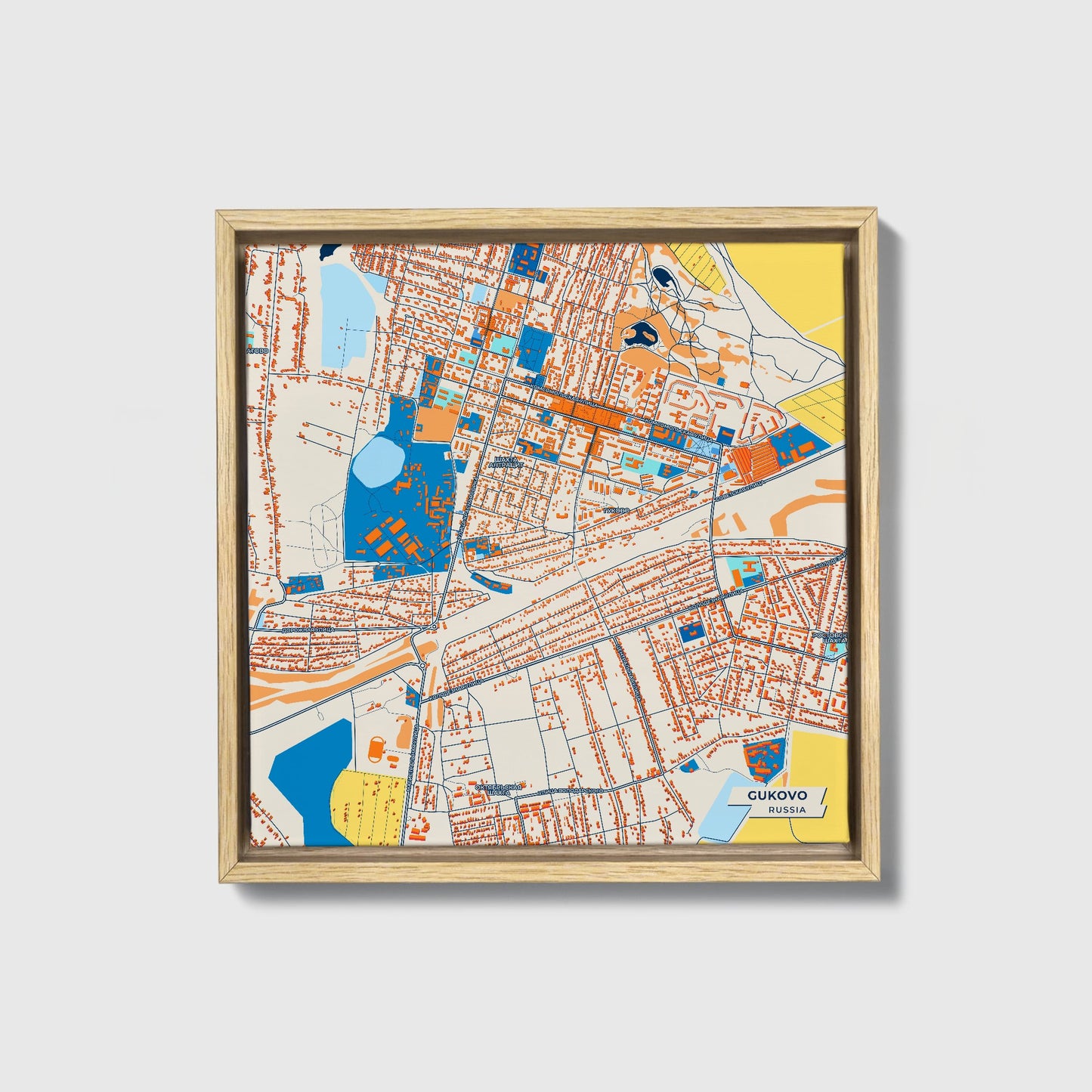 Гуково Russia Colorful City Map Canvas Print • Natural Wooden Framed