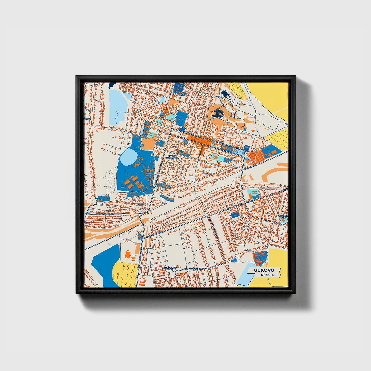 Гуково Russia Colorful City Map Canvas Print • Black Framed
