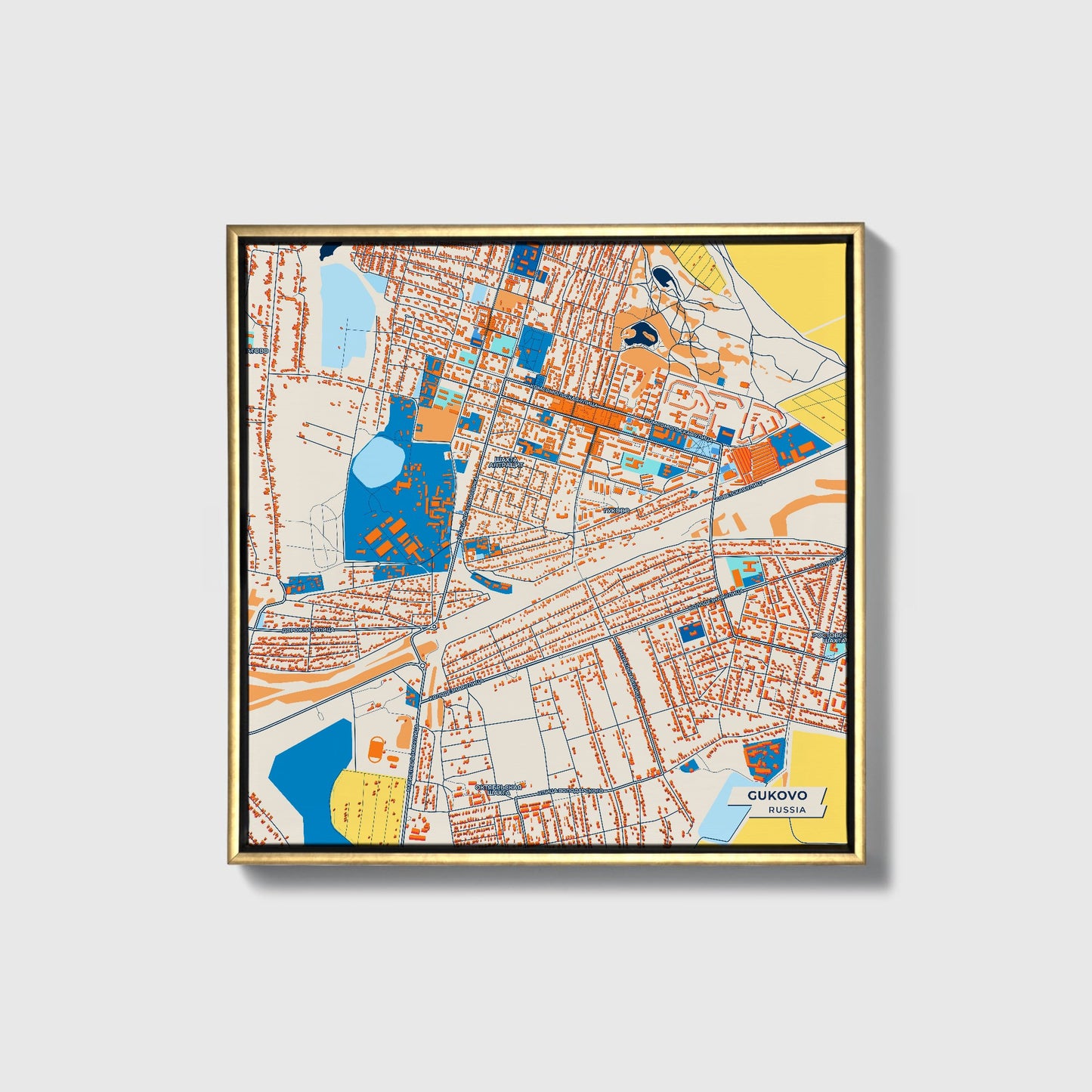 Гуково Russia Colorful City Map Canvas Print • Gold Framed