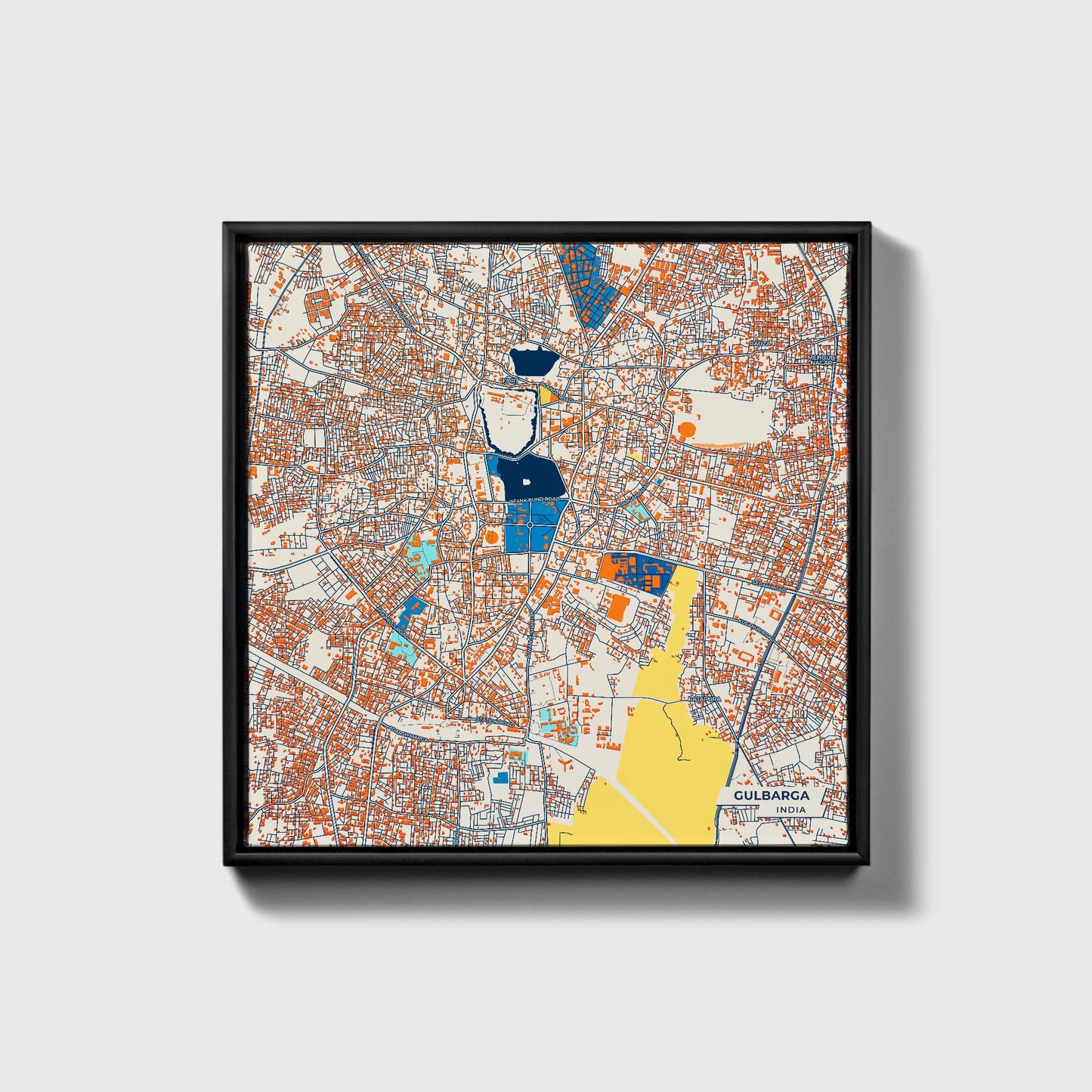Gulbarga India Colorful City Map Canvas Print • Black Framed