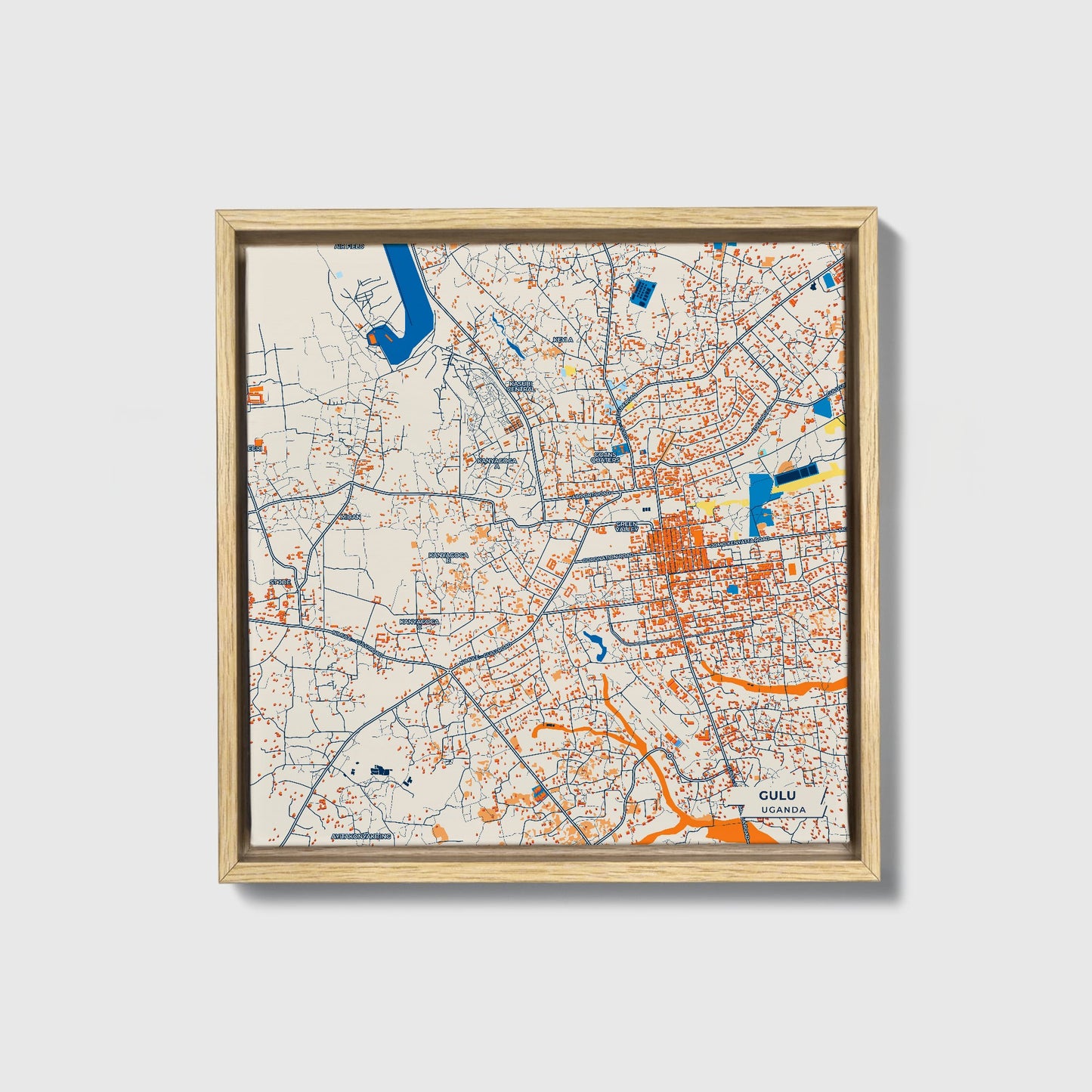 Gulu Uganda Colorful City Map Canvas Print • Natural Wooden Framed