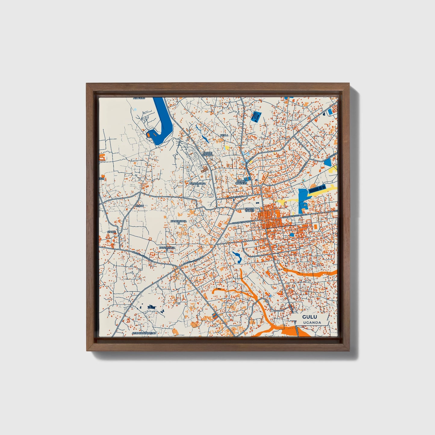 Gulu Uganda Colorful City Map Canvas Print • Dark Wooden Framed