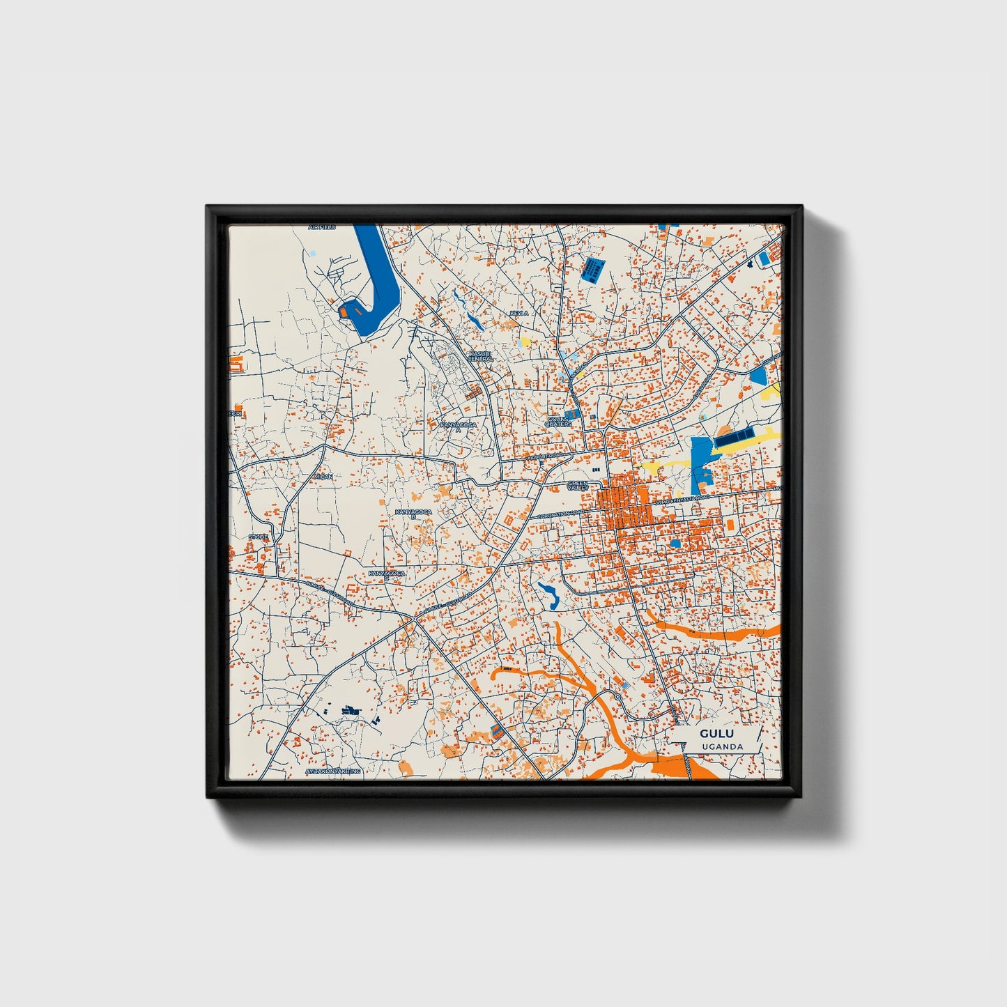 Gulu Uganda Colorful City Map Canvas Print • Black Framed