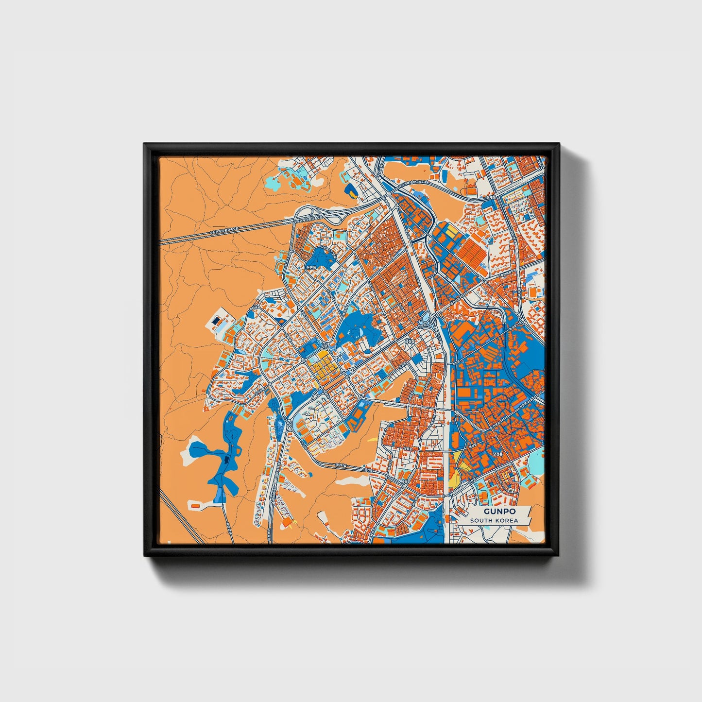 Gunpo South Korea Colorful City Map Canvas Print • Black Framed