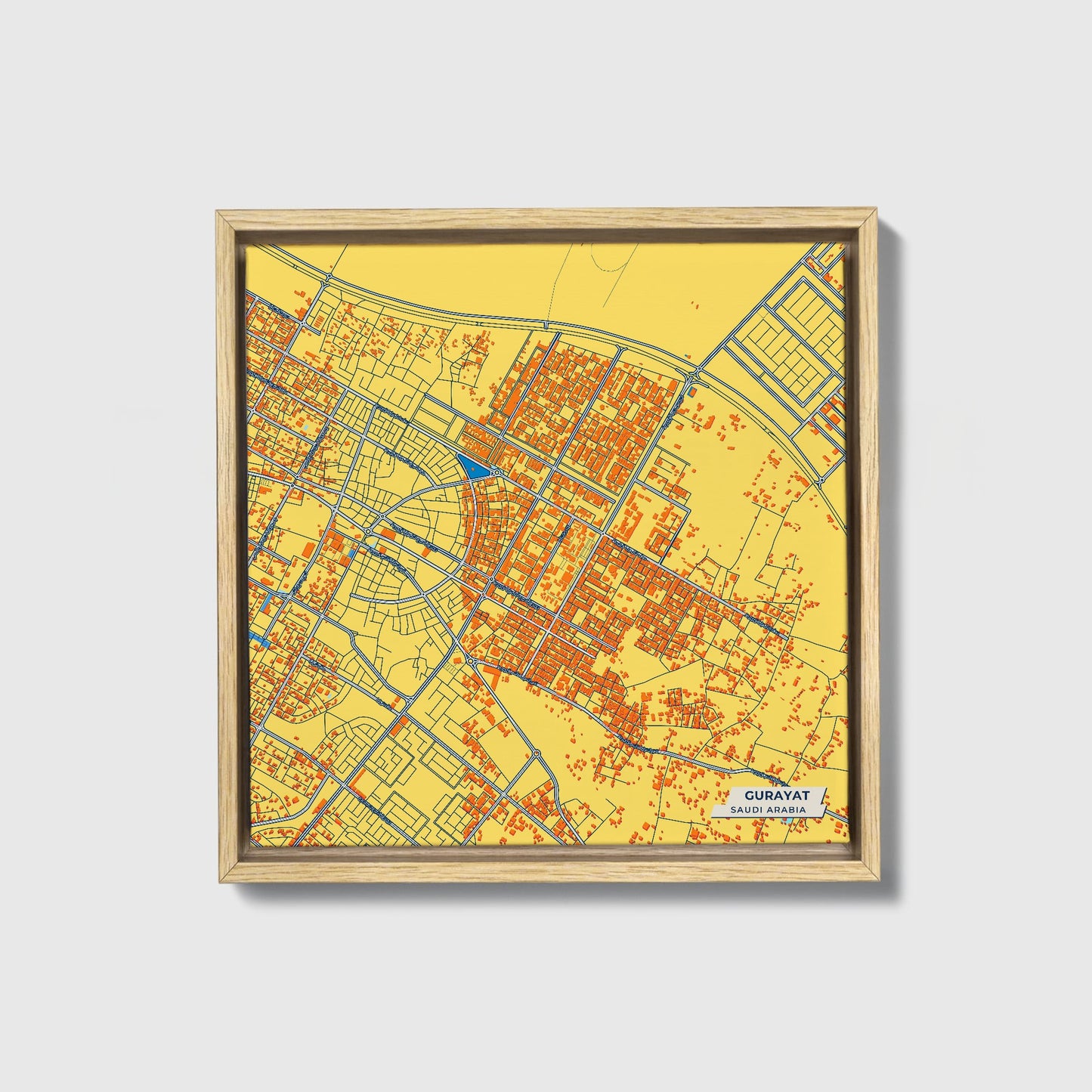 Gurayat Saudi Arabia Colorful City Map Canvas Print • Natural Wooden Framed
