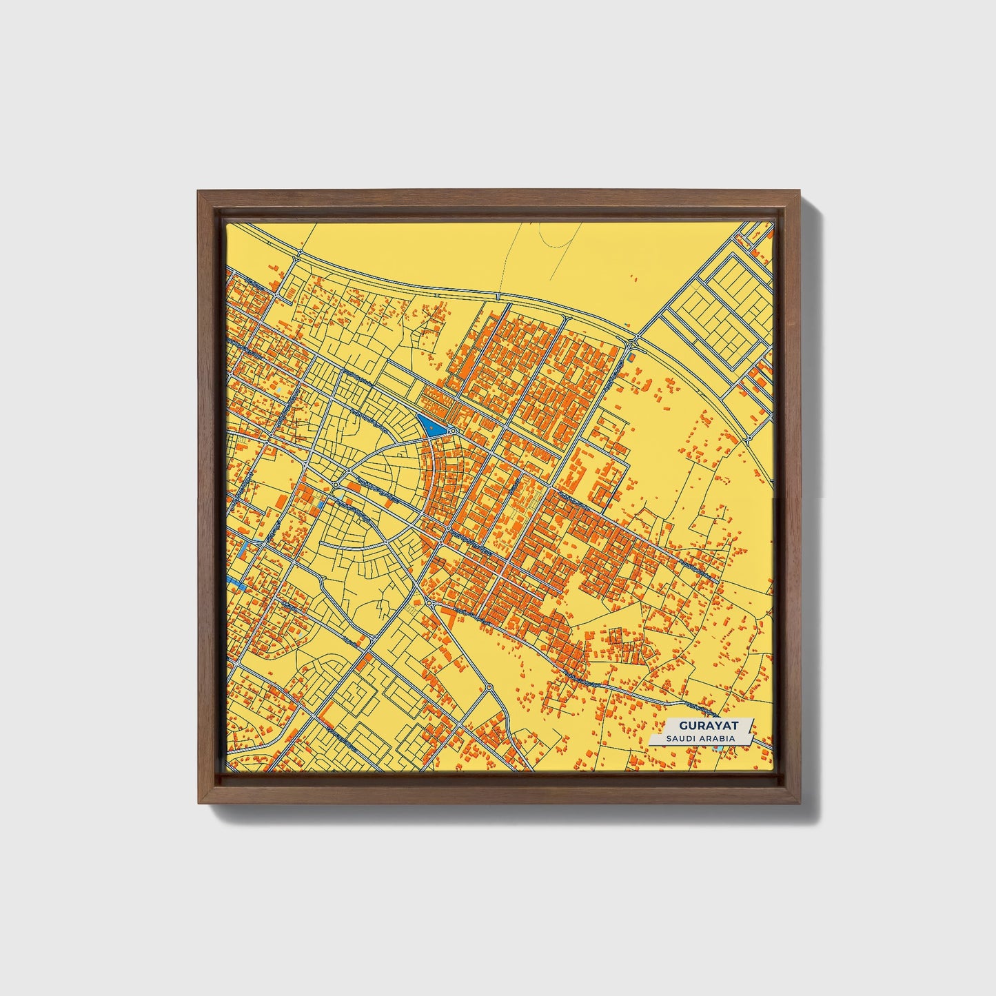 Gurayat Saudi Arabia Colorful City Map Canvas Print • Dark Wooden Framed