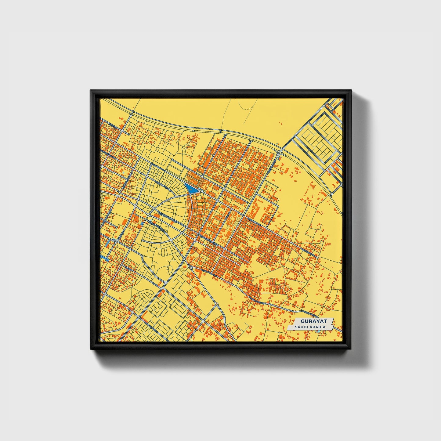 Gurayat Saudi Arabia Colorful City Map Canvas Print • Black Framed