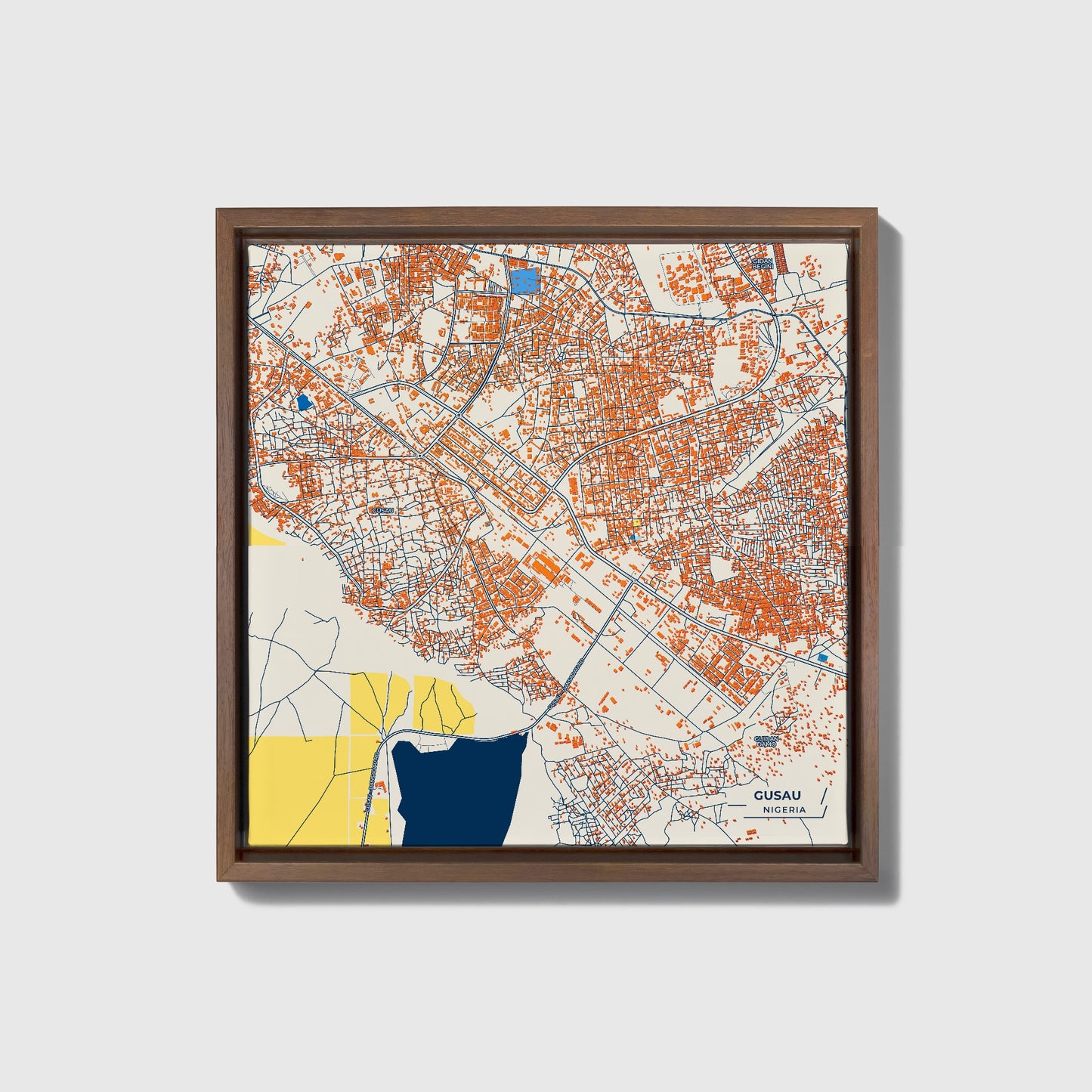 Gusau Nigeria Colorful City Map Canvas Print • Dark Wooden Framed