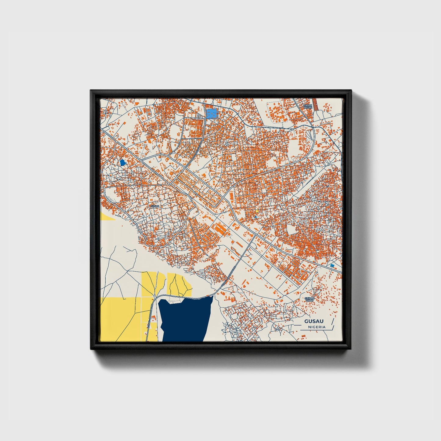 Gusau Nigeria Colorful City Map Canvas Print • Black Framed