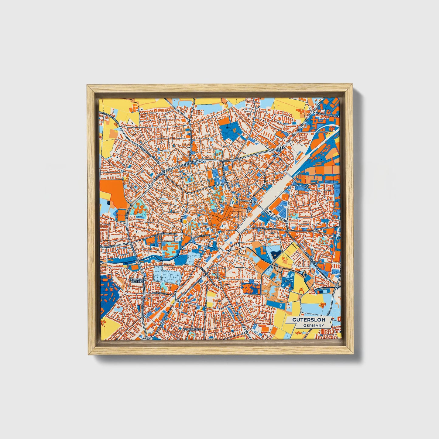 Gütersloh Germany Colorful City Map Canvas Print • Natural Wooden Framed