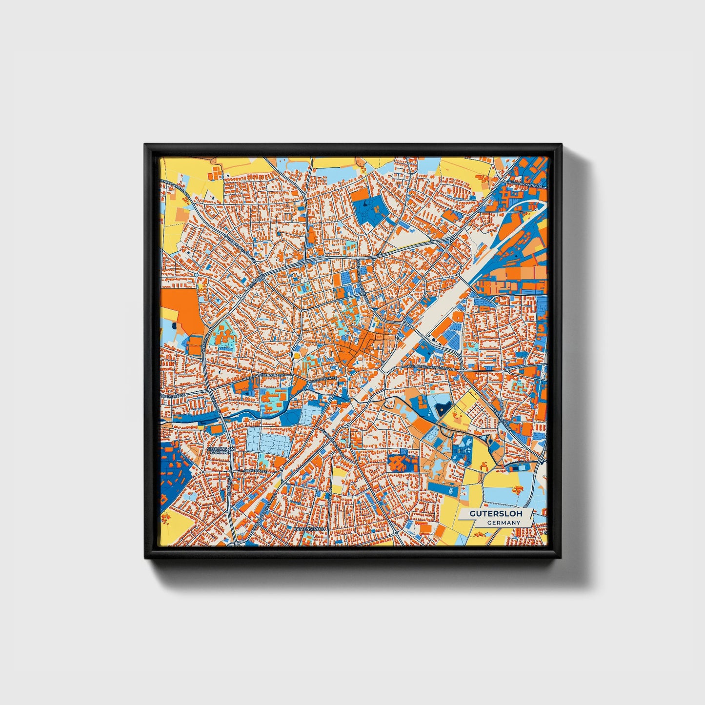 Gütersloh Germany Colorful City Map Canvas Print • Black Framed