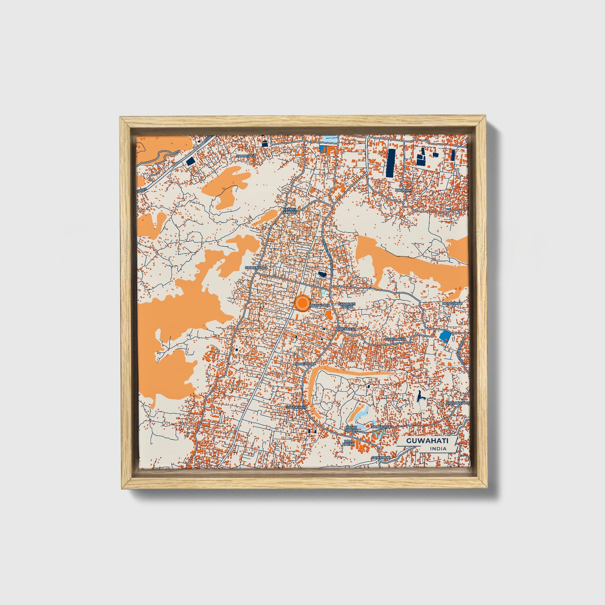 Guwahati India Colorful City Map Canvas Print • Natural Wooden Framed