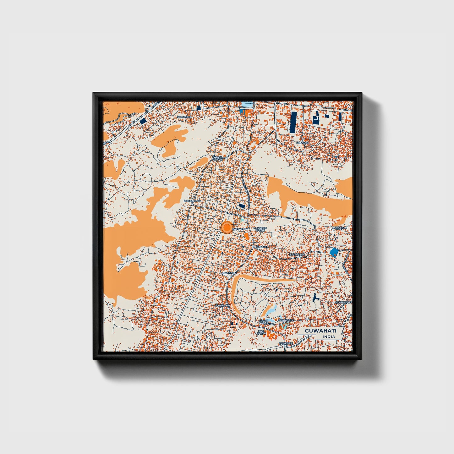 Guwahati India Colorful City Map Canvas Print • Black Framed